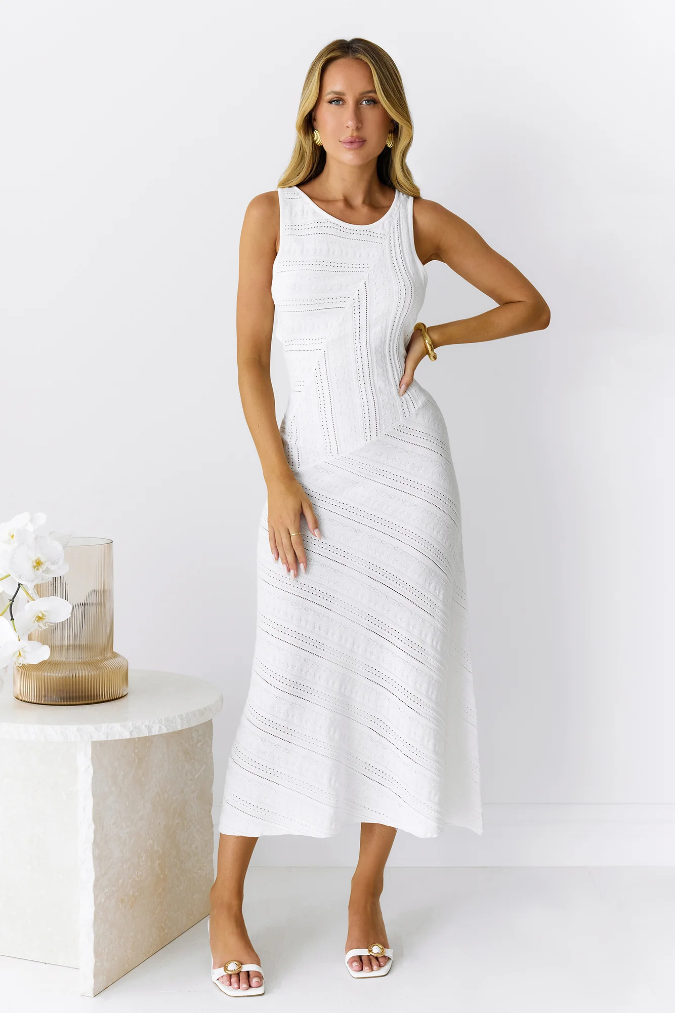 Island Of Moonflowers Midi Dress White