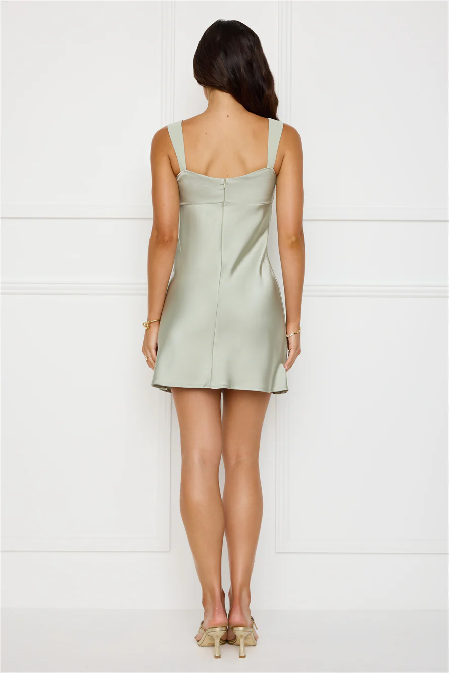 Flirtation Mode Satin Mini Dress Sage