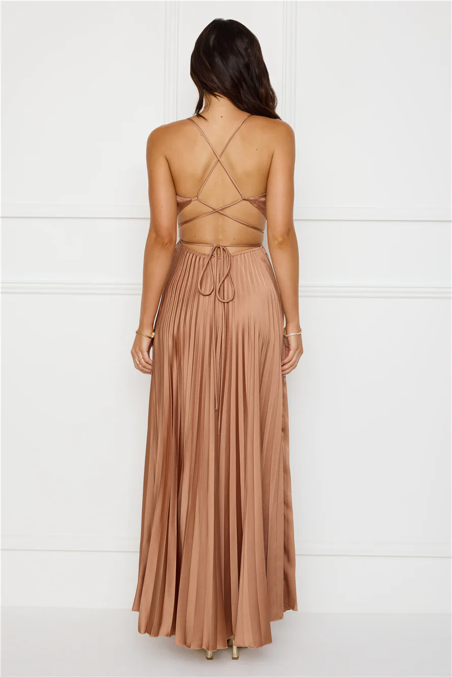 Solara Satin Maxi Dress Brown