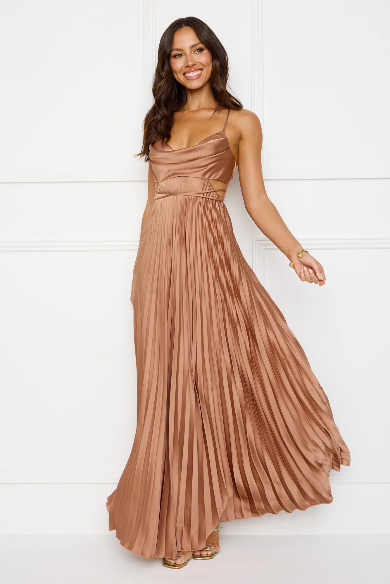 Solara Satin Maxi Dress Brown