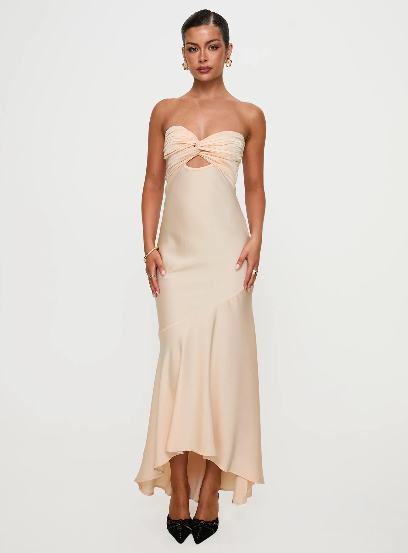Stand A Chance Twist Detail Maxi Dress Champagne