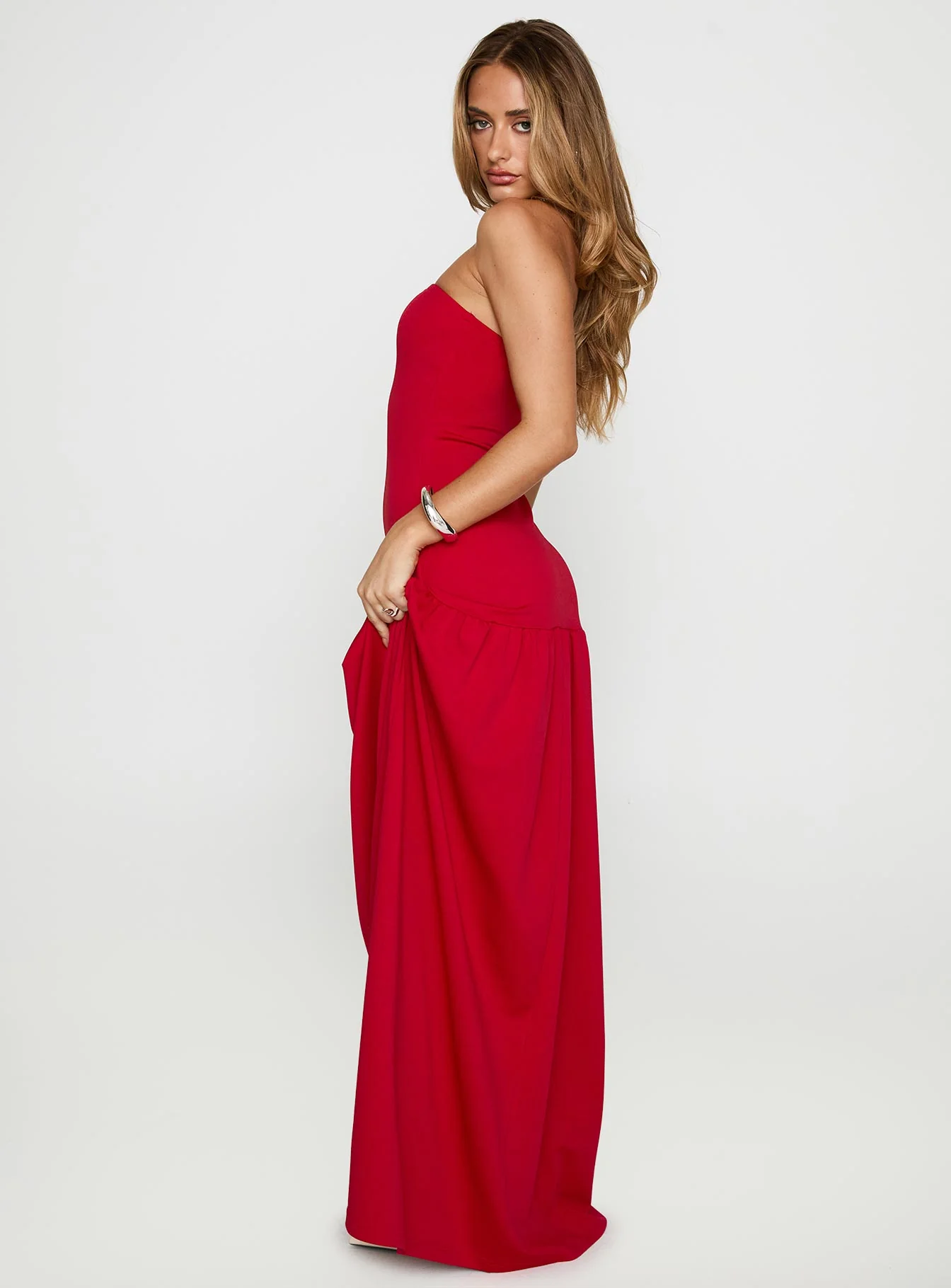 Move Me Strapless Maxi Dress Red