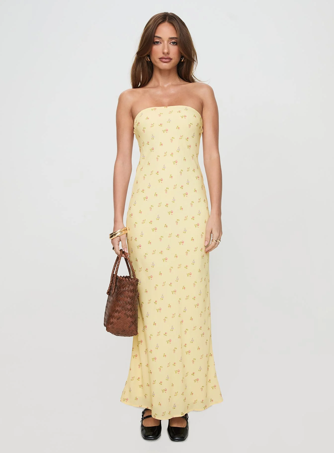 Brydie Strapless Maxi Dress Yellow Floral