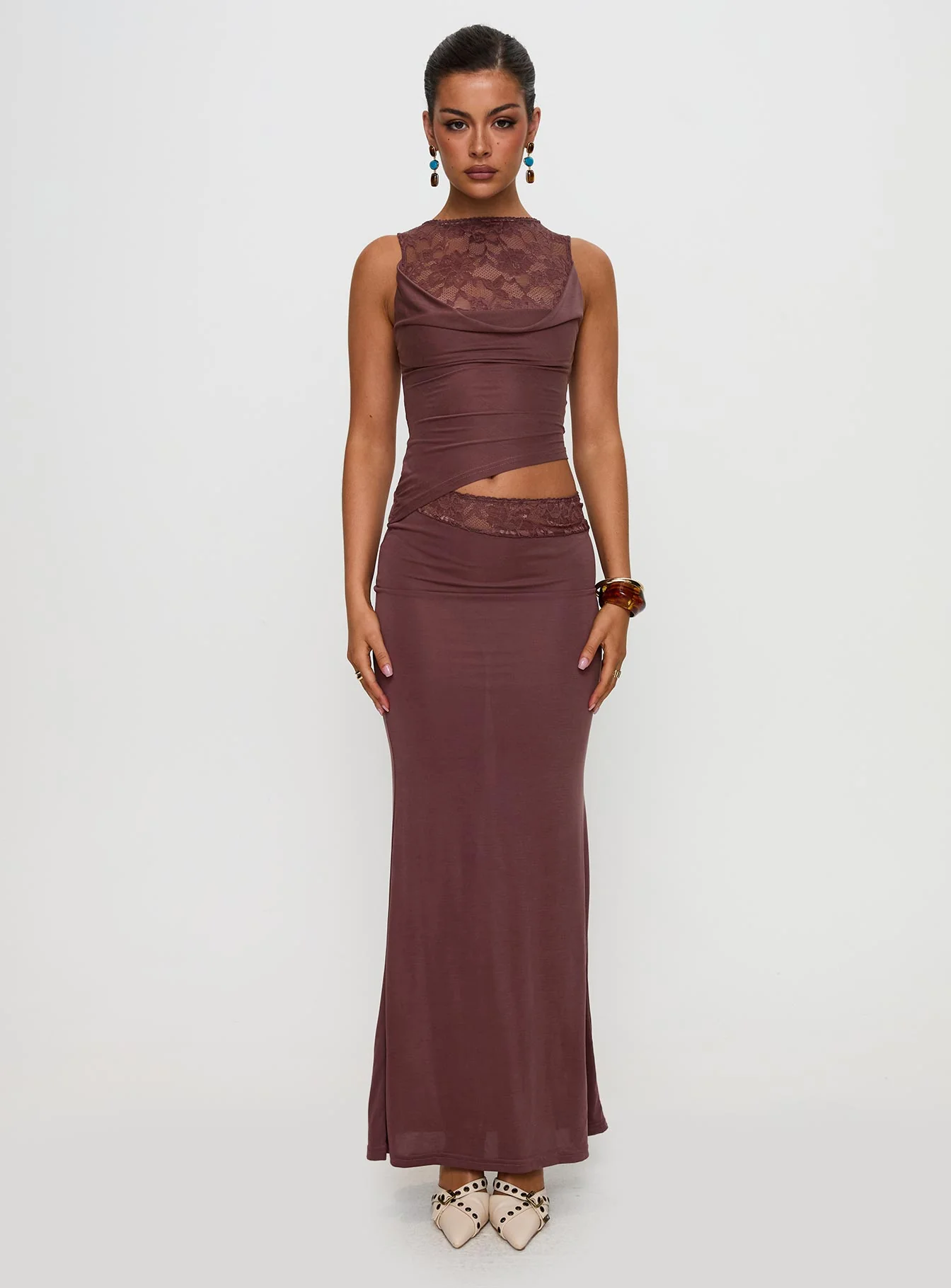 Vesperine Lace Maxi Dress Cocoa Brown