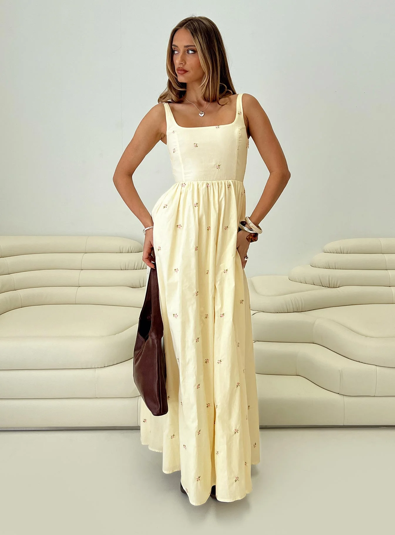 Cartmel Embroidered Maxi Dress Cream