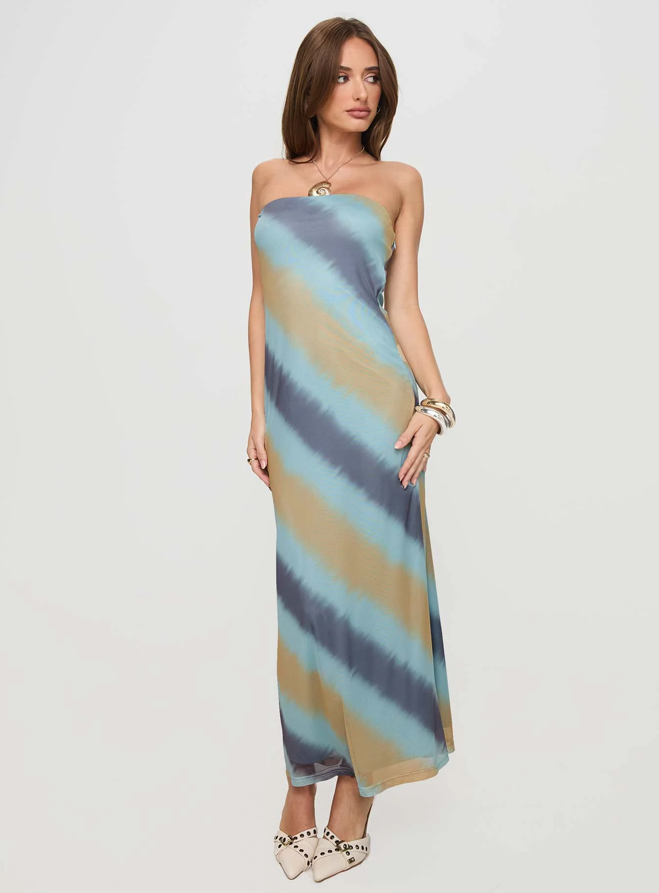 Celik Strapless Maxi Dress Blue / Brown