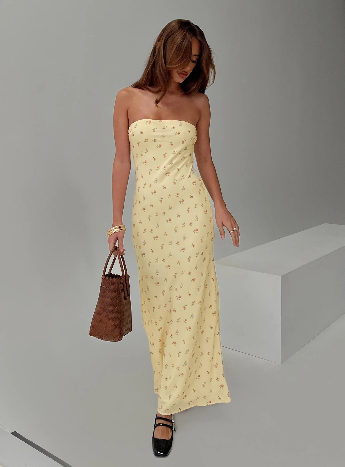 Brydie Strapless Maxi Dress Yellow Floral