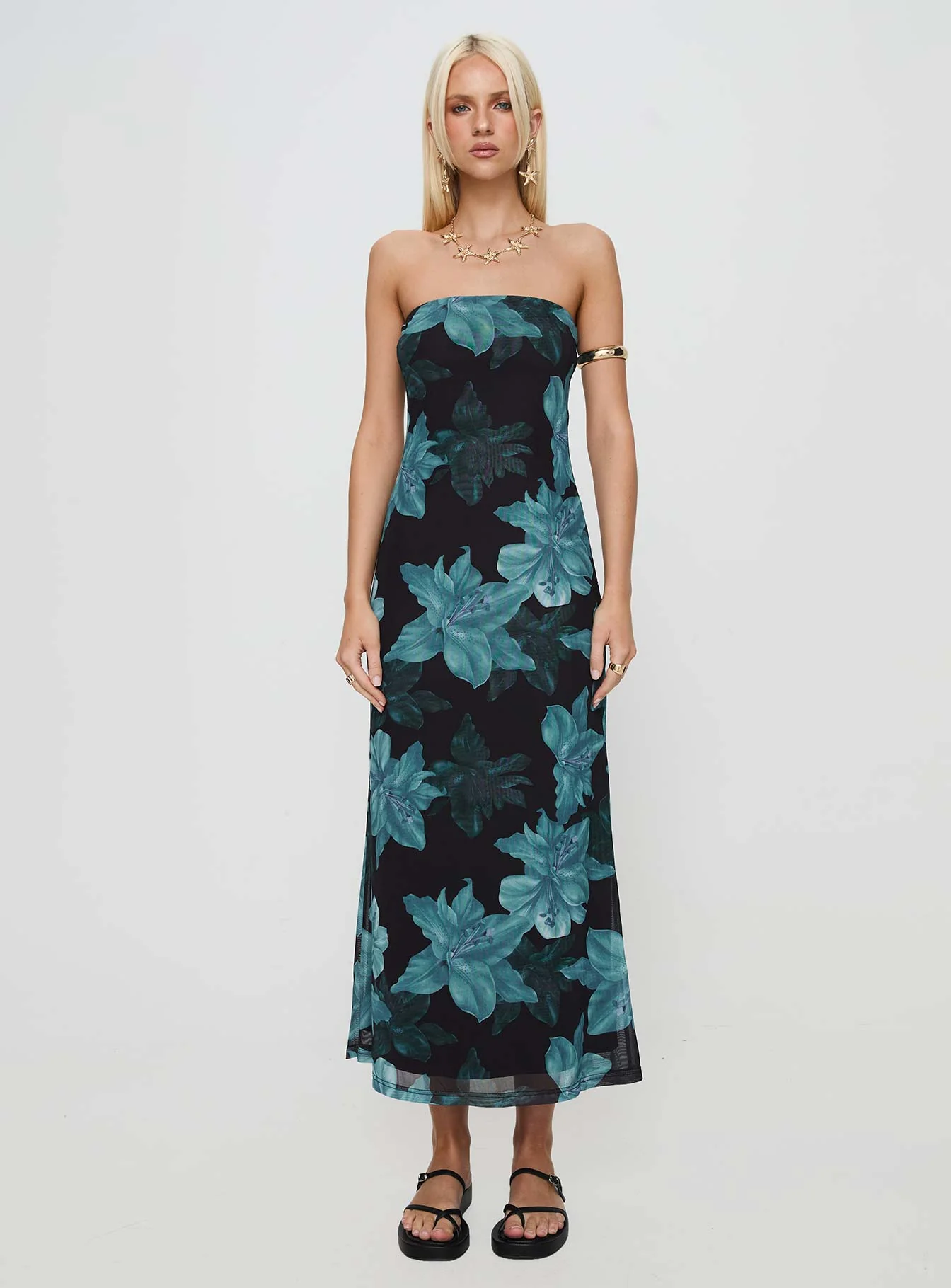 Celik Maxi Dress Black / Blue Floral