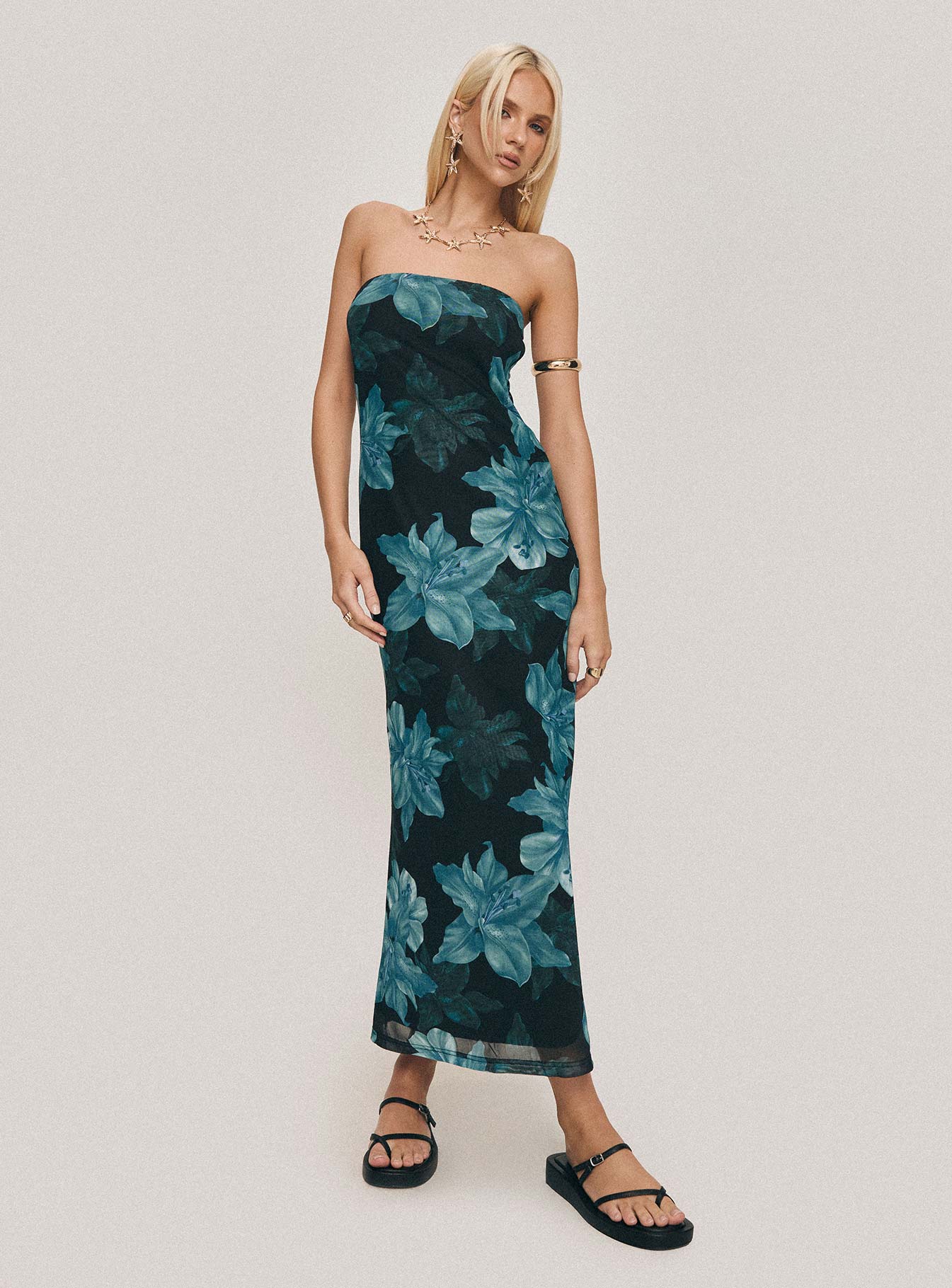 Celik Maxi Dress Black / Blue Floral