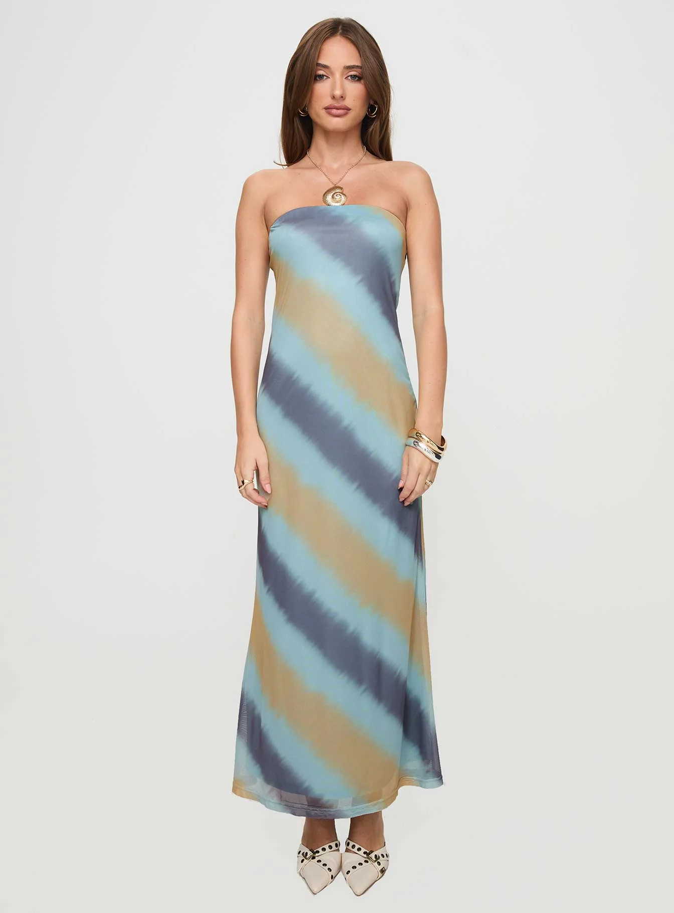 Celik Strapless Maxi Dress Blue / Brown