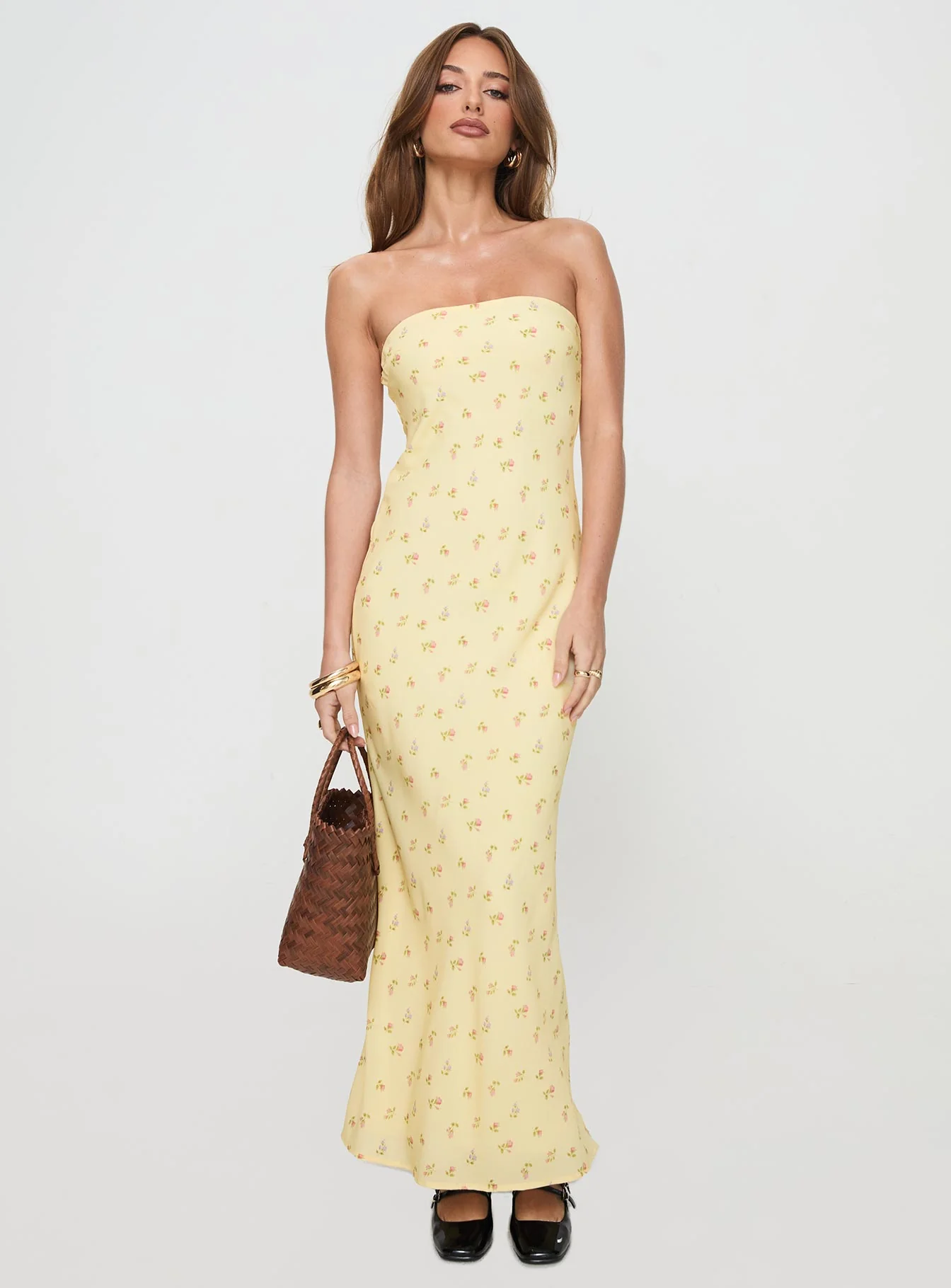 Brydie Strapless Maxi Dress Yellow Floral