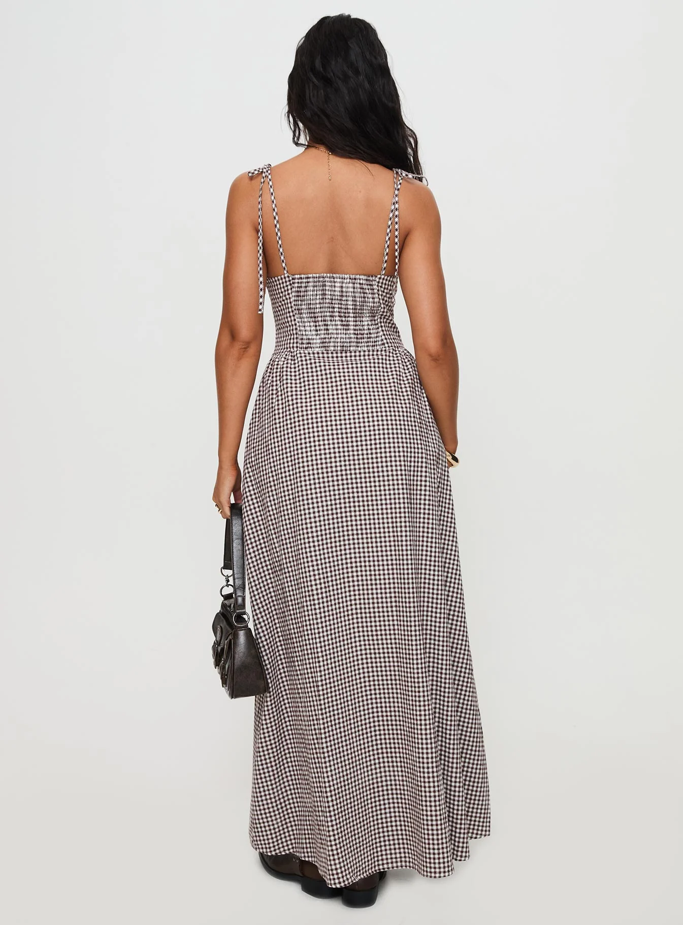 Dalanie Tie Strap Maxi Dress Brown Gingham