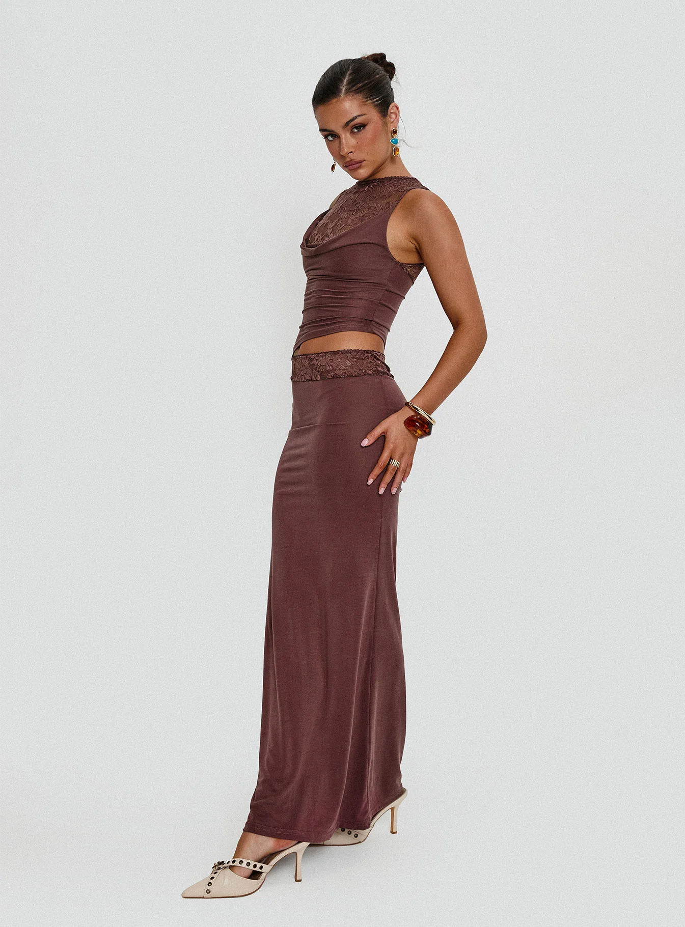 Vesperine Lace Maxi Dress Cocoa Brown