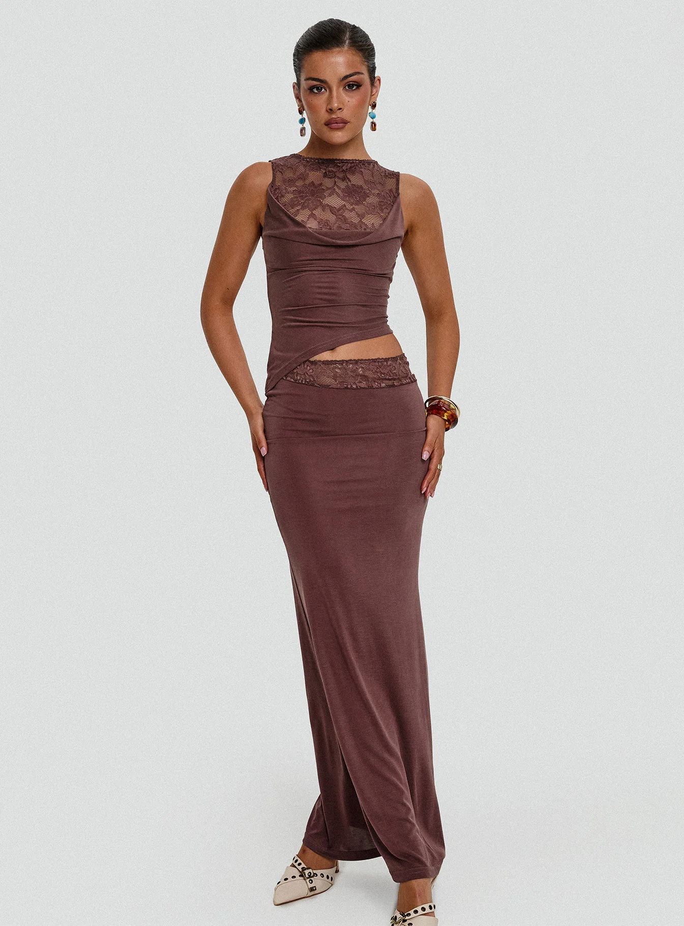Vesperine Lace Maxi Dress Cocoa Brown