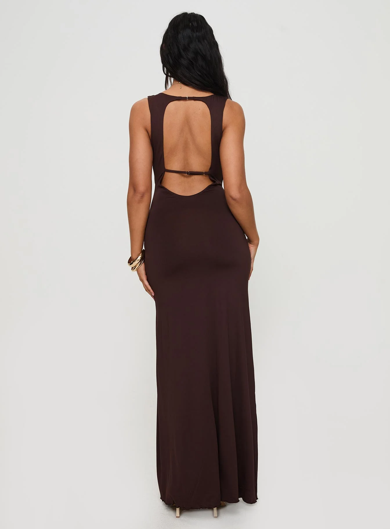 Frederica Plunge Maxi Dress Chocolate