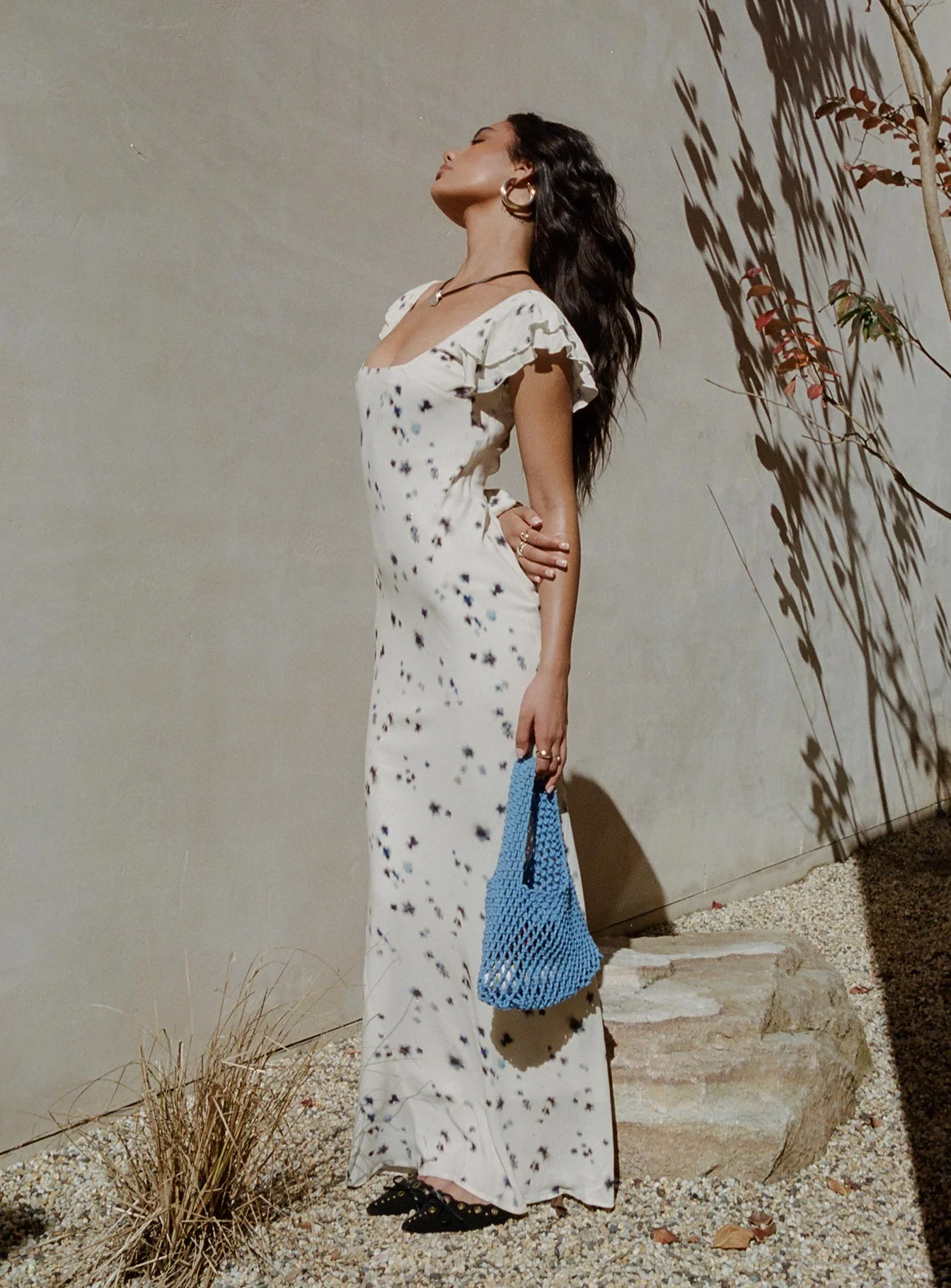 Jontee Bias Cut Maxi Dress Cream Floral