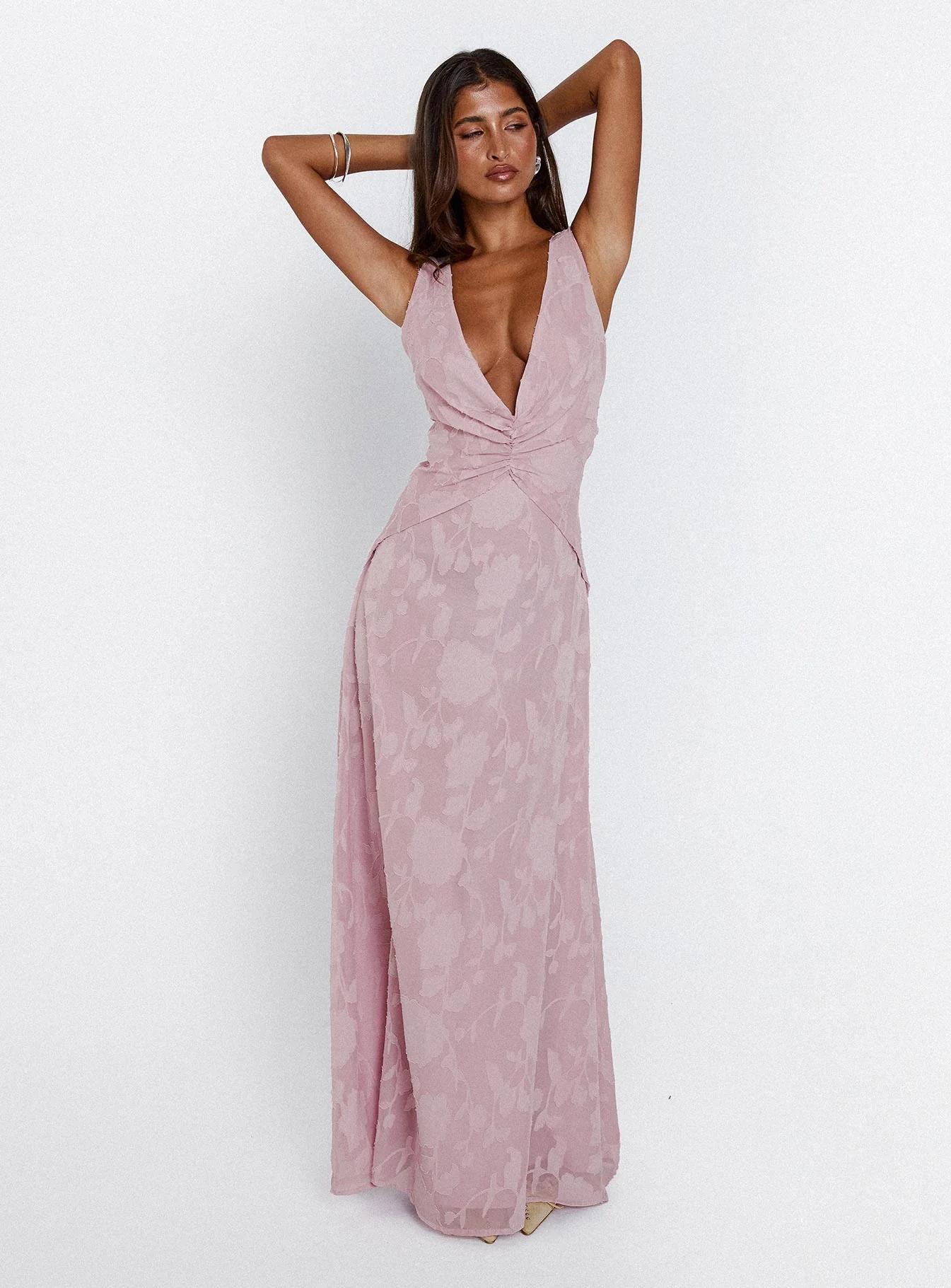Frederica Plunge Burnout Maxi Dress Mauve