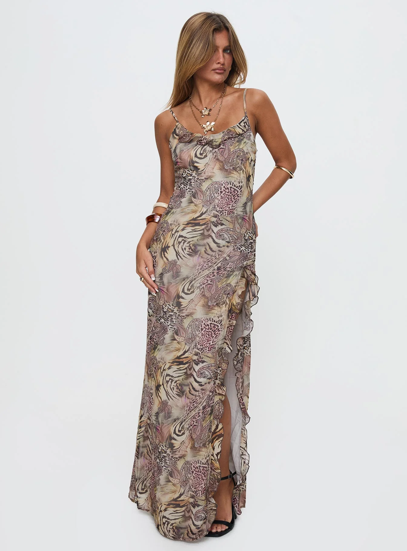 Sympathize Frill Maxi Split Dress Multi