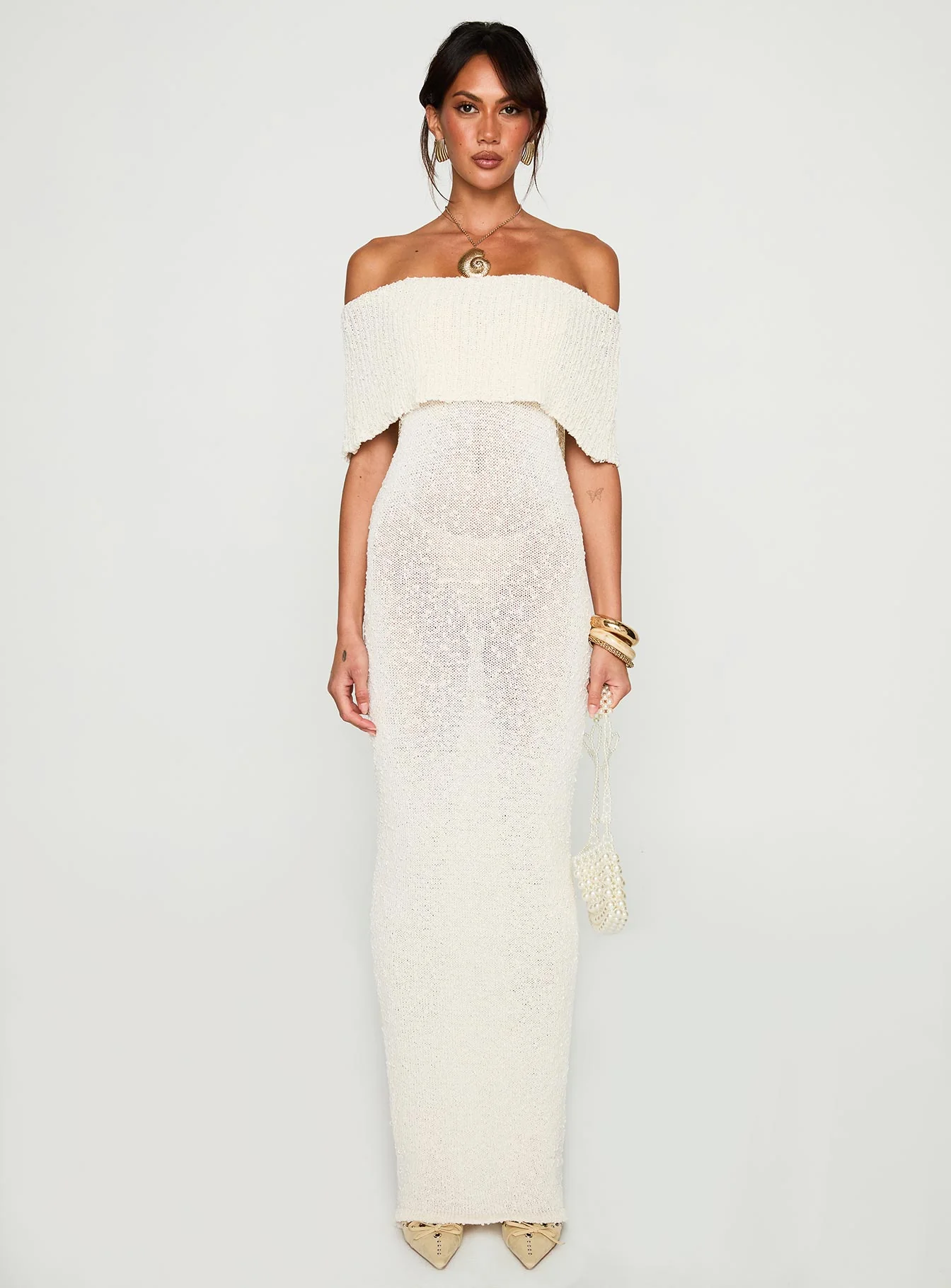 Nixen Strapless Knit Maxi Dress Cream