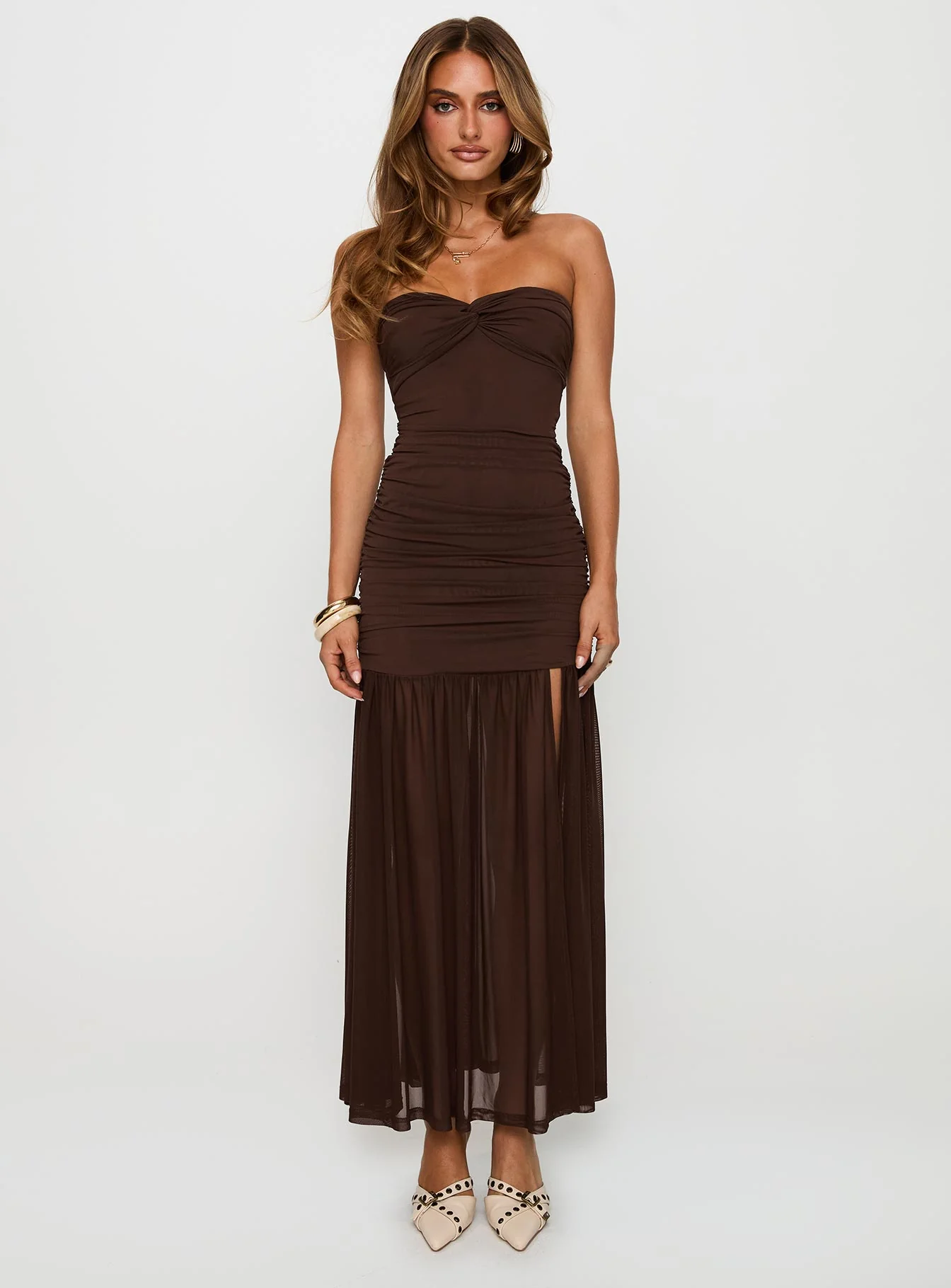 Nevena Strapless Maxi Dress Brown