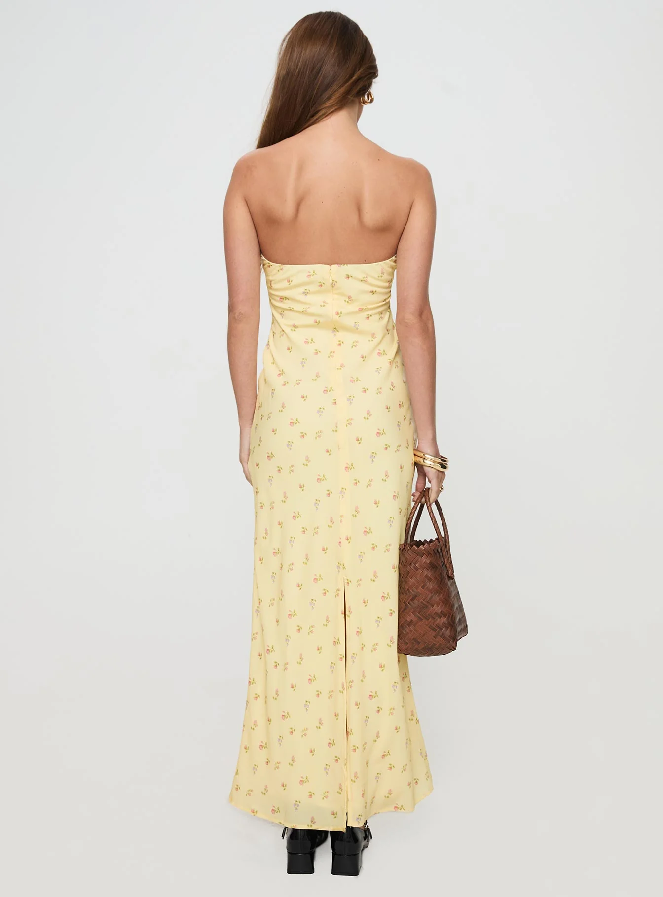 Brydie Strapless Maxi Dress Yellow Floral