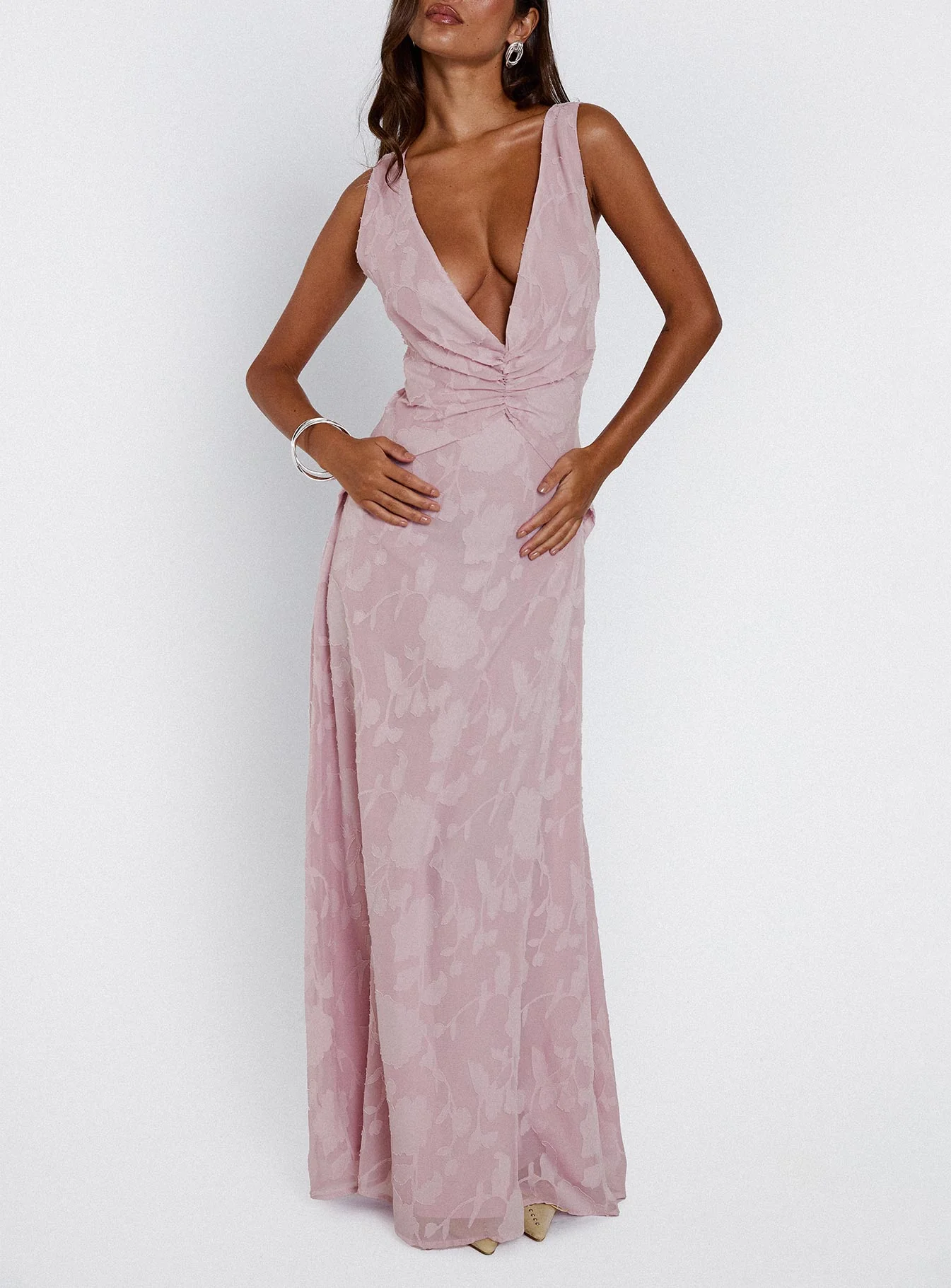 Frederica Plunge Burnout Maxi Dress Mauve