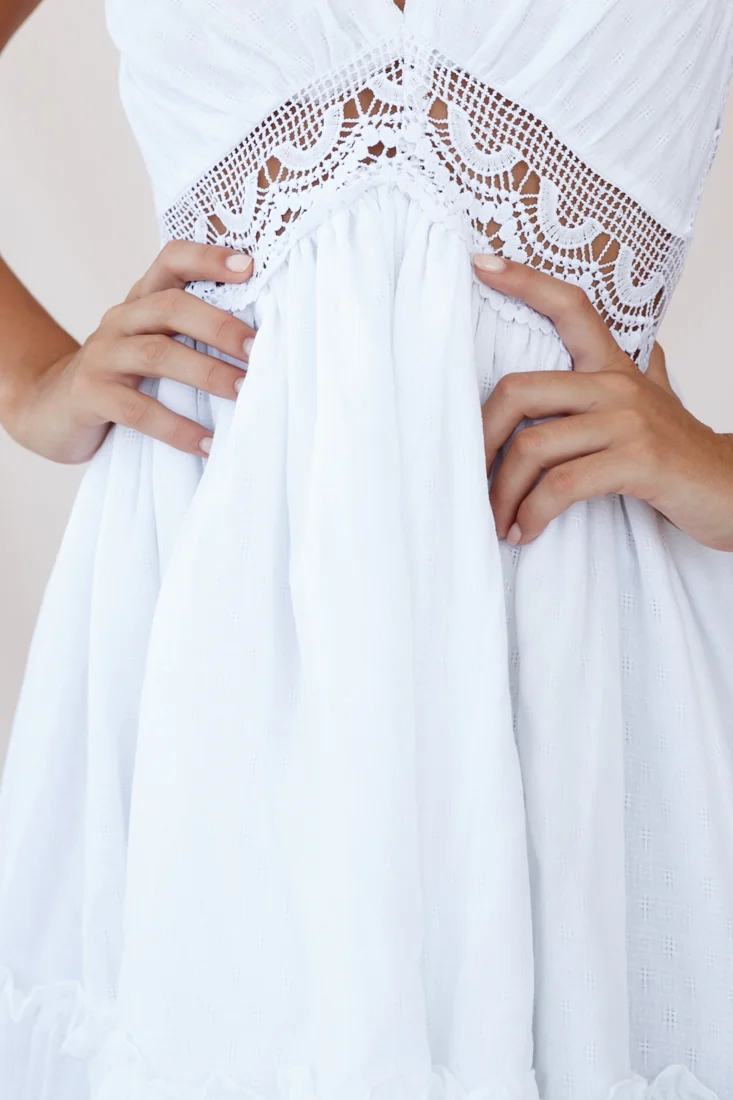 Maple Embroidered Trim Halterneck Dress White