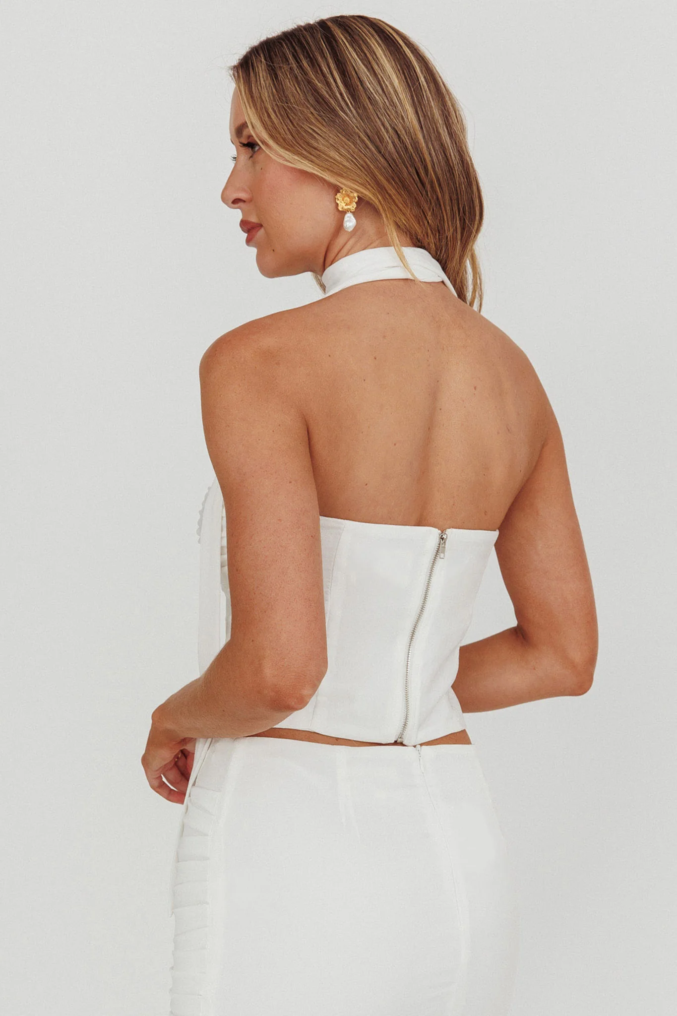 Charise Strapless Neck Tie Top Ivory