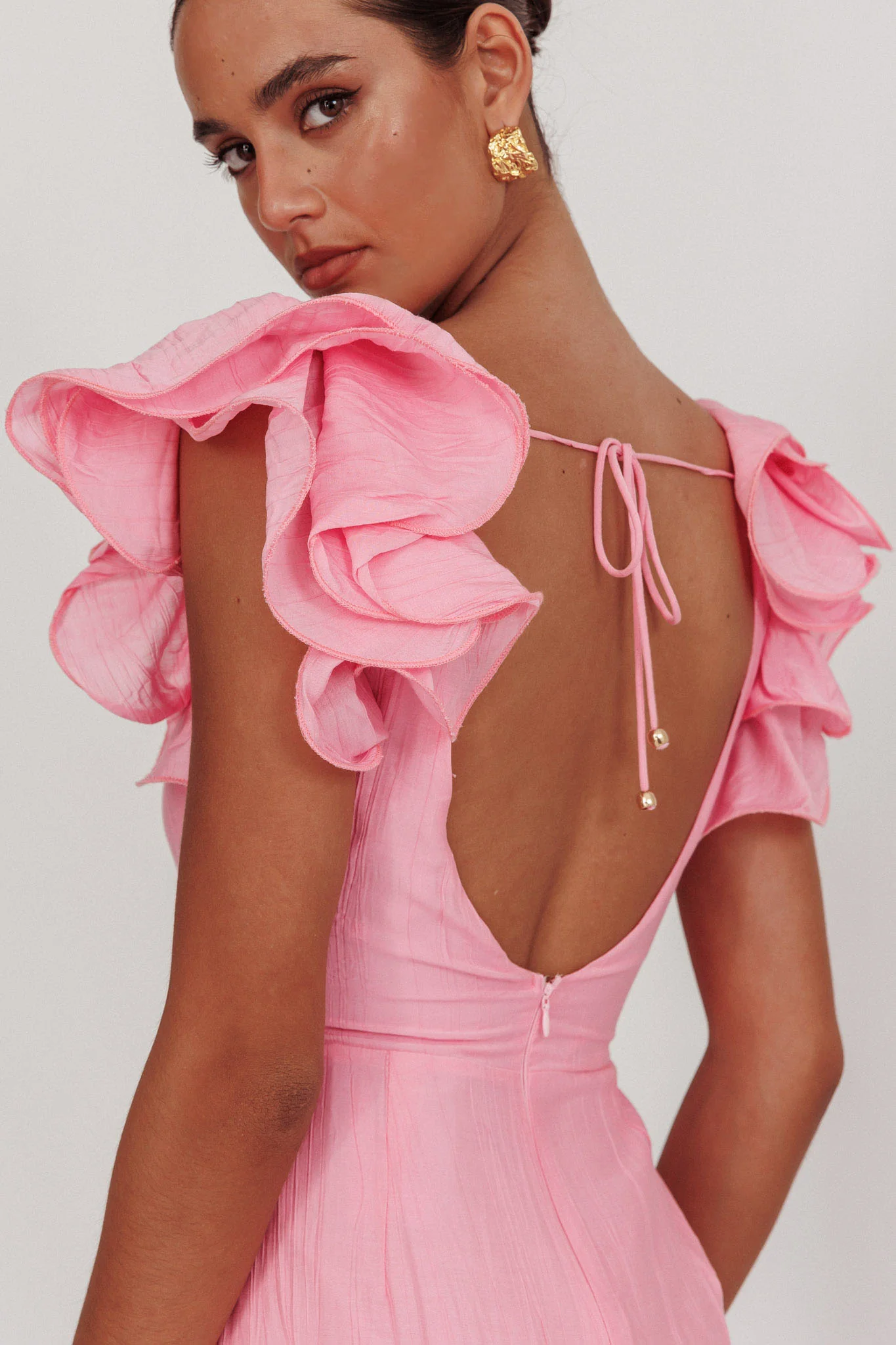 Sunday Dreams Ruffle Strap Maxi Dress Pink