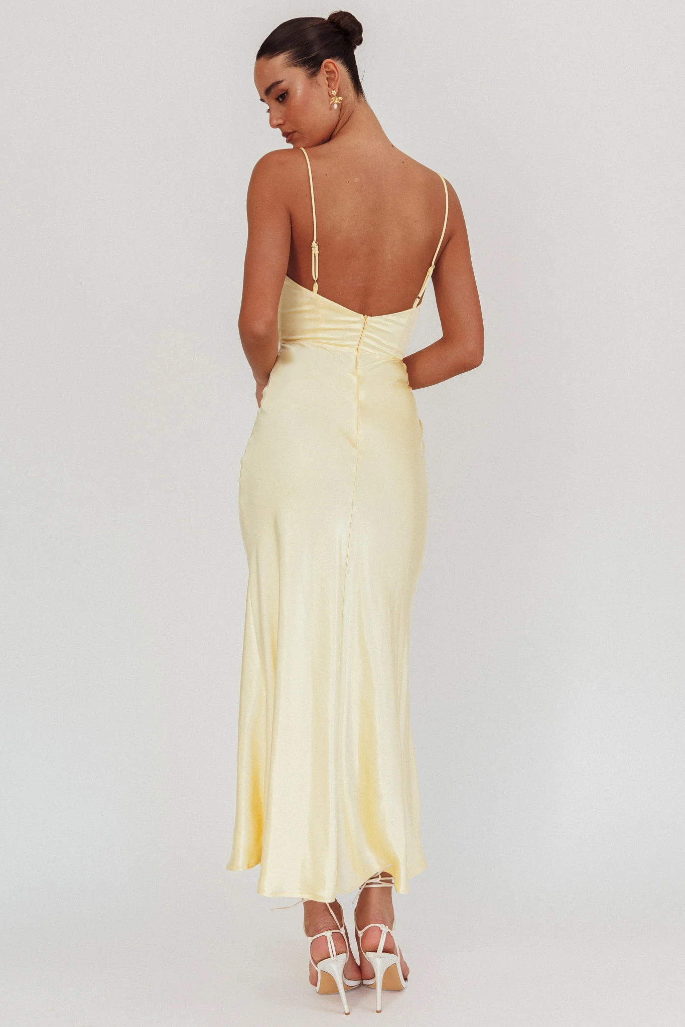 Hold Me Satin Backless Maxi Dress Lemon
