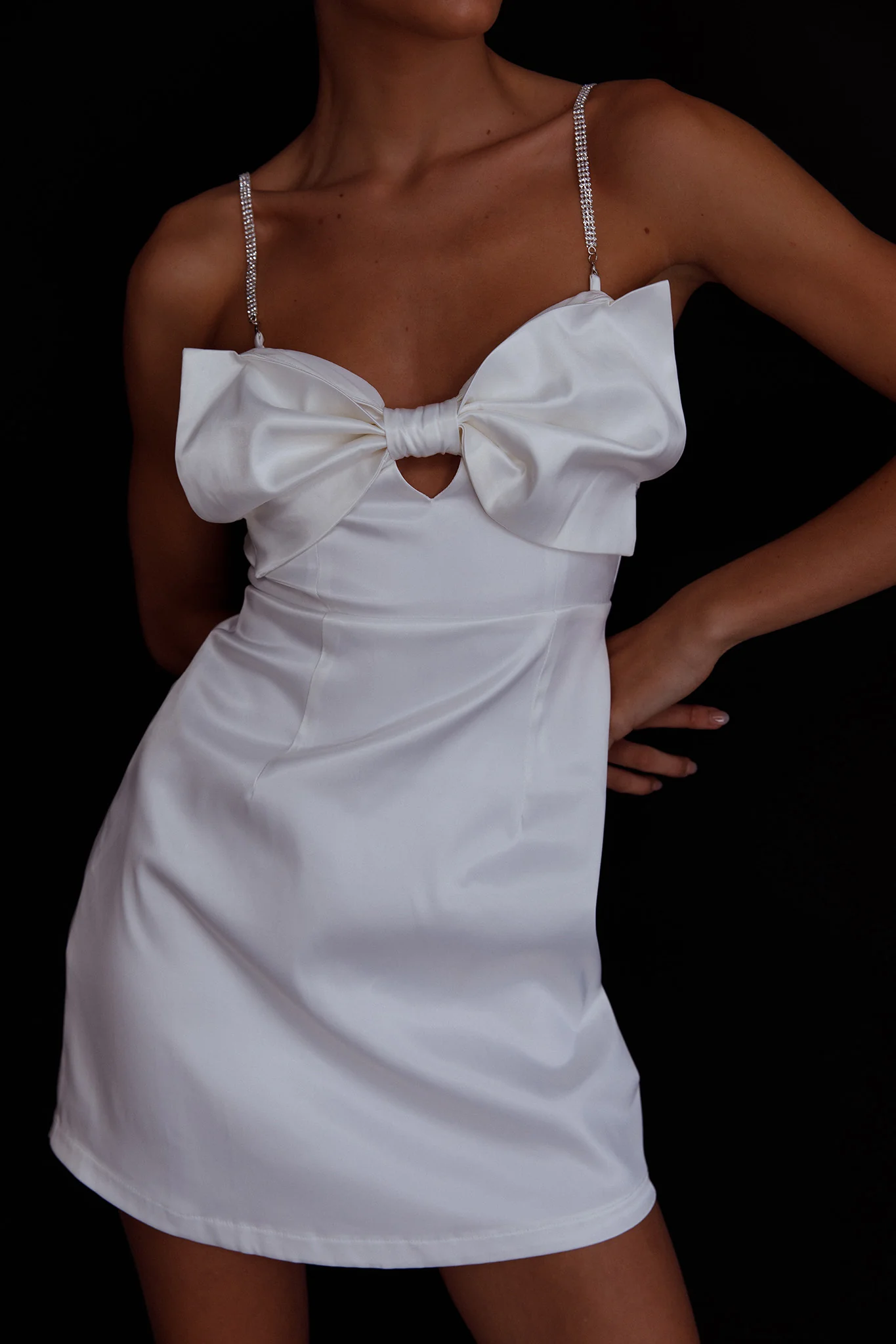 Lilly Bow Diamante Mini Dress White