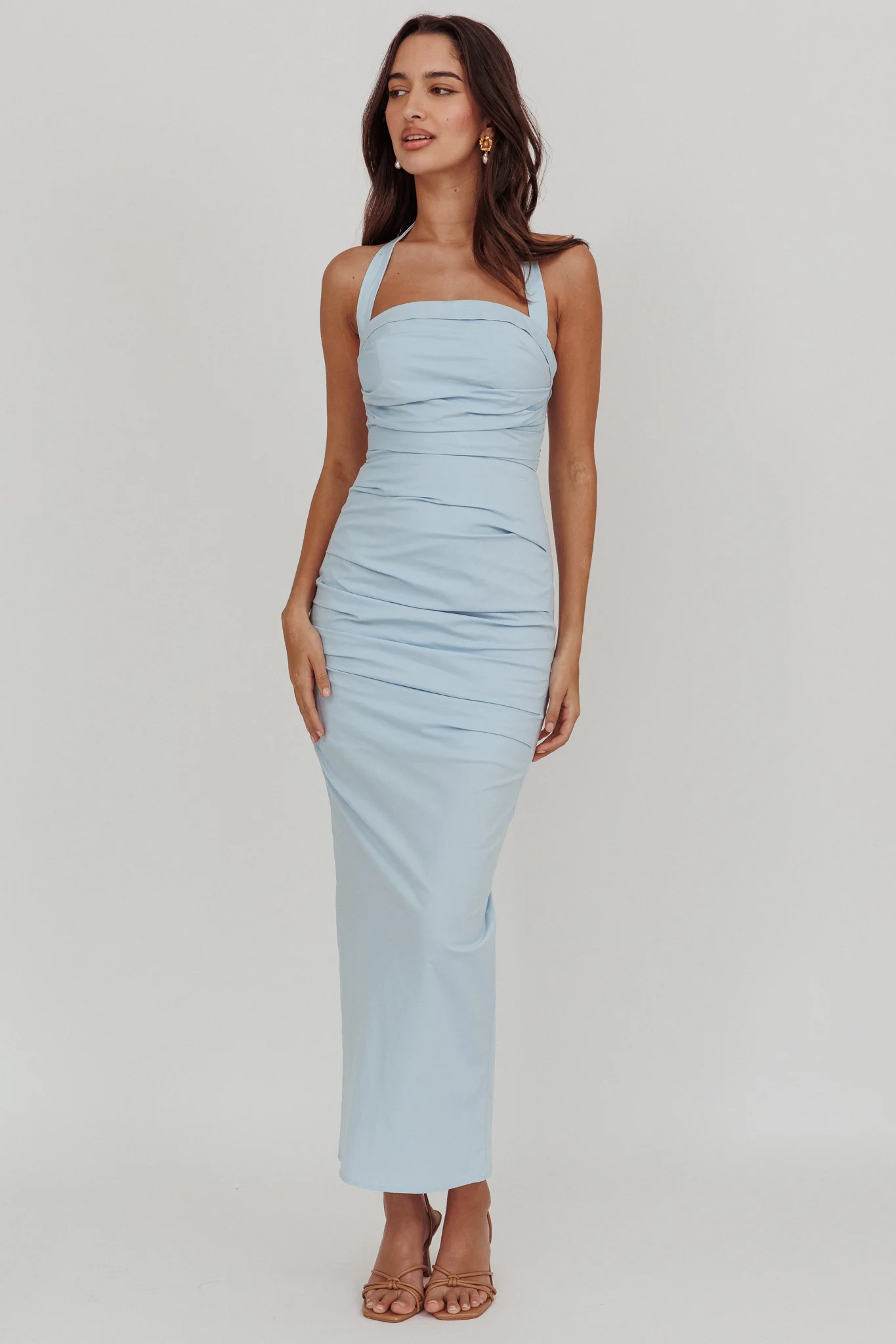 Scout Halterneck Ruched Maxi Dress Blue