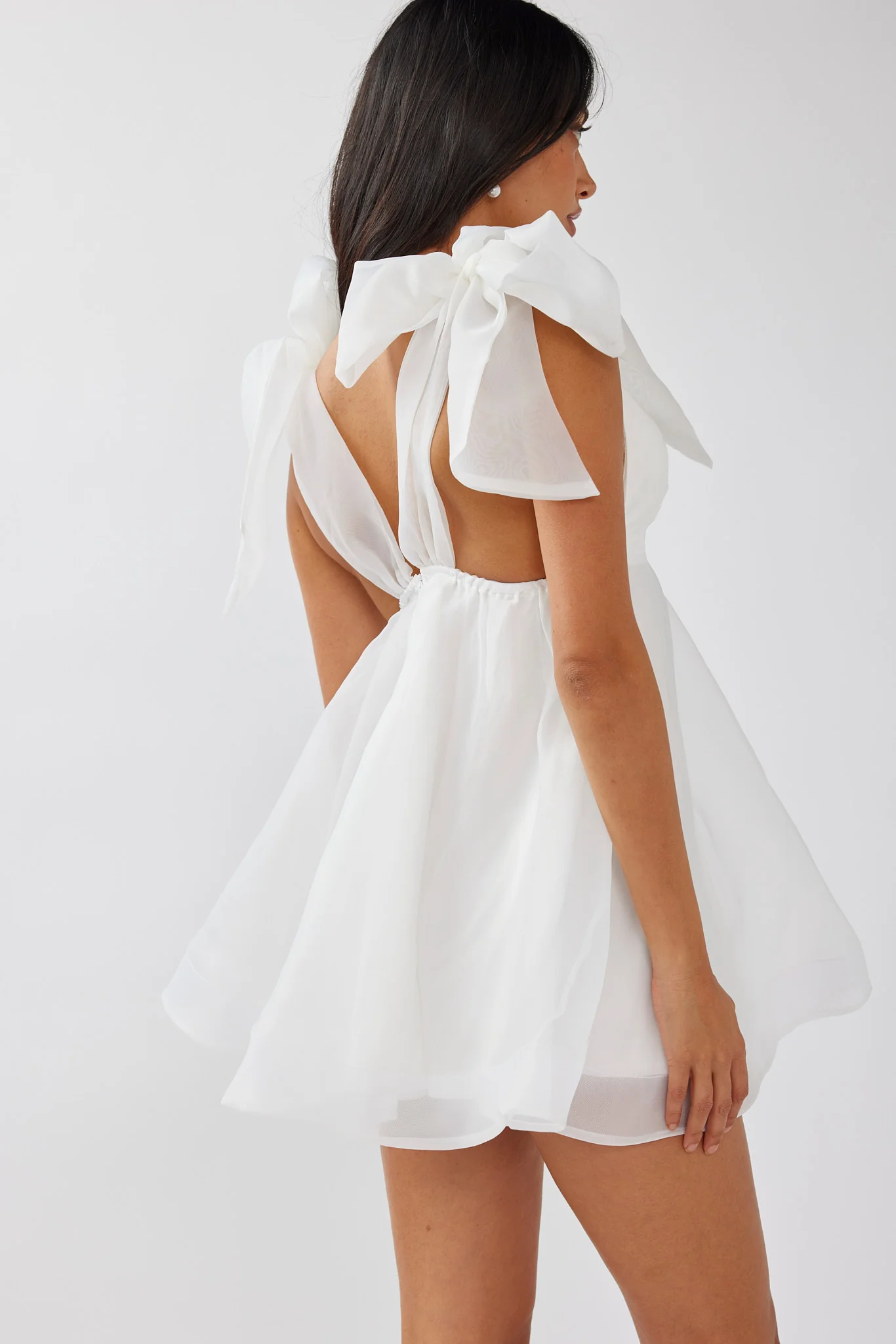 Chantilly Tied Shoulder Mini Dress Solid White