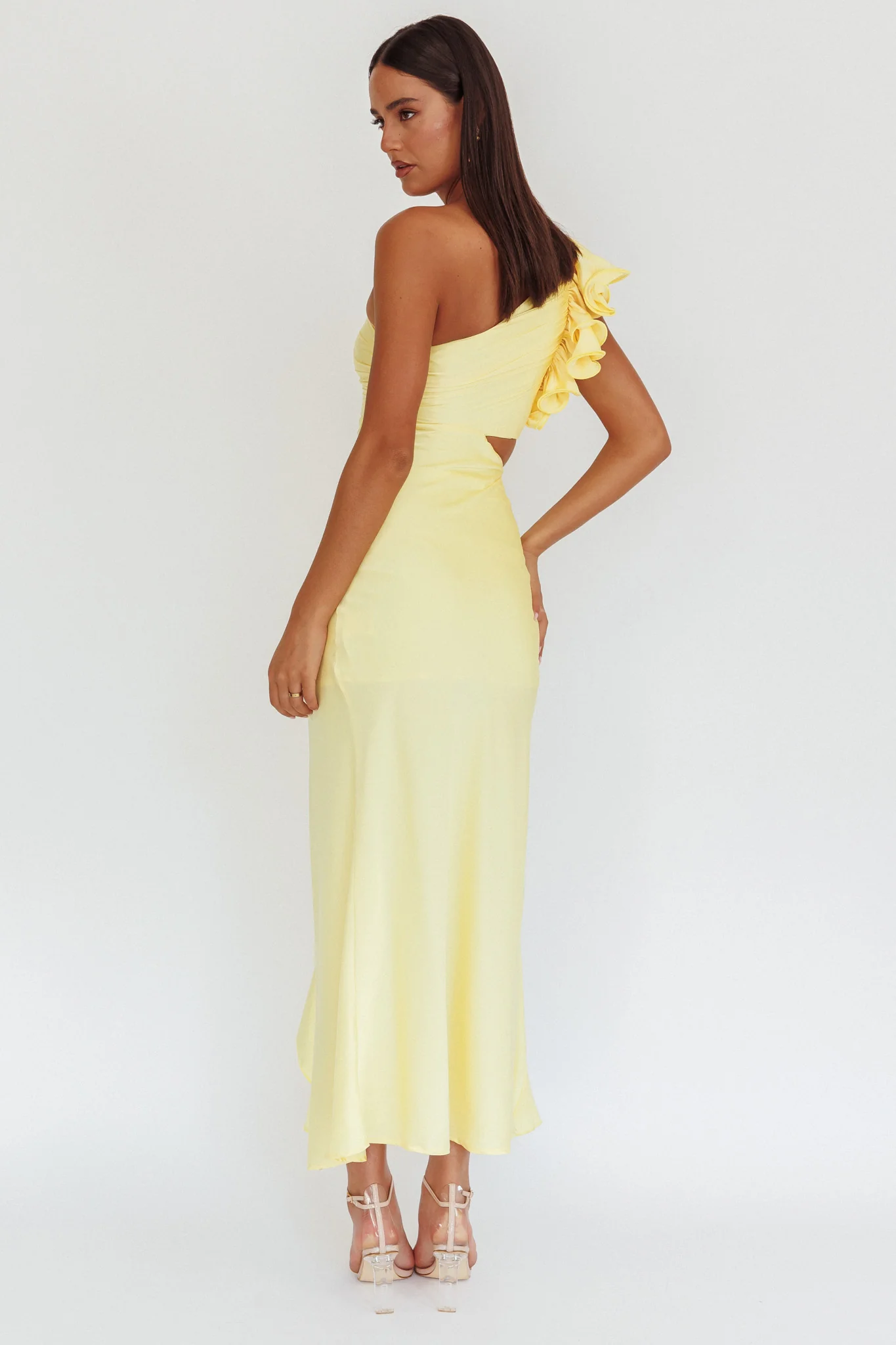 Deanna One-Shoulder Split Maxi Dress Yellow