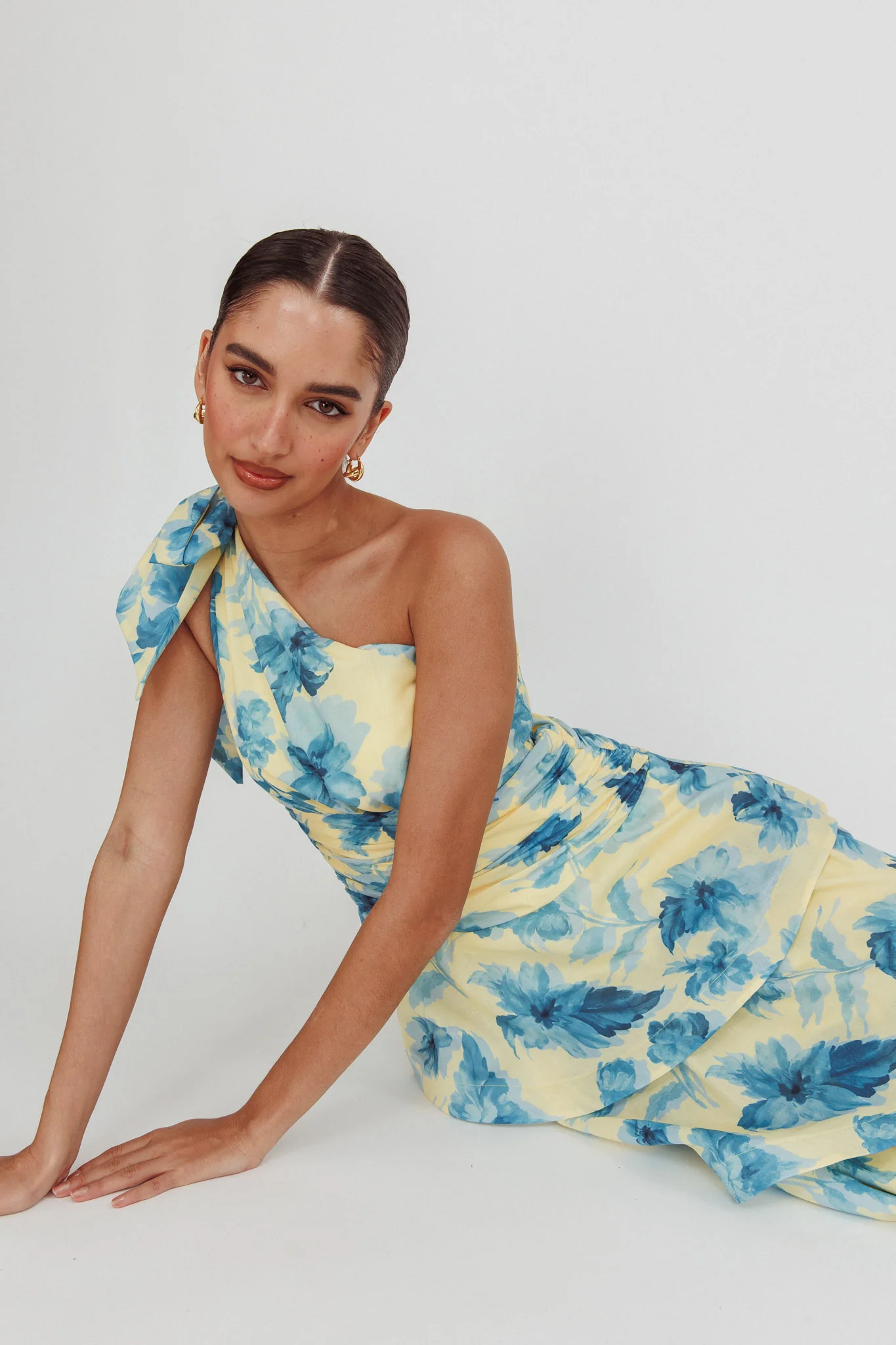 Kenny One Shoulder Tiered Floral Maxi Dress Yellow