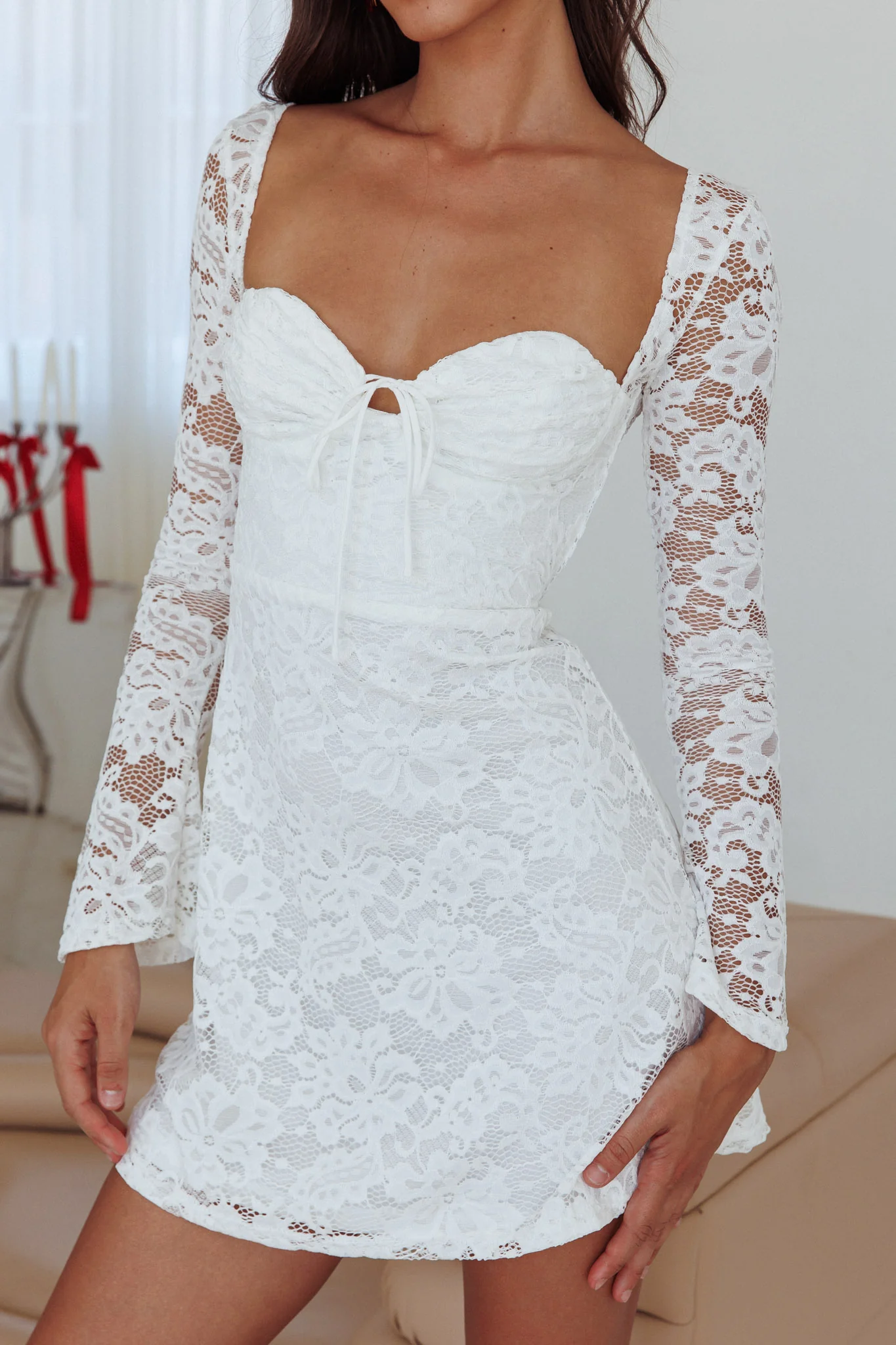 Like An Angel Long Sleeve Lace Dress White