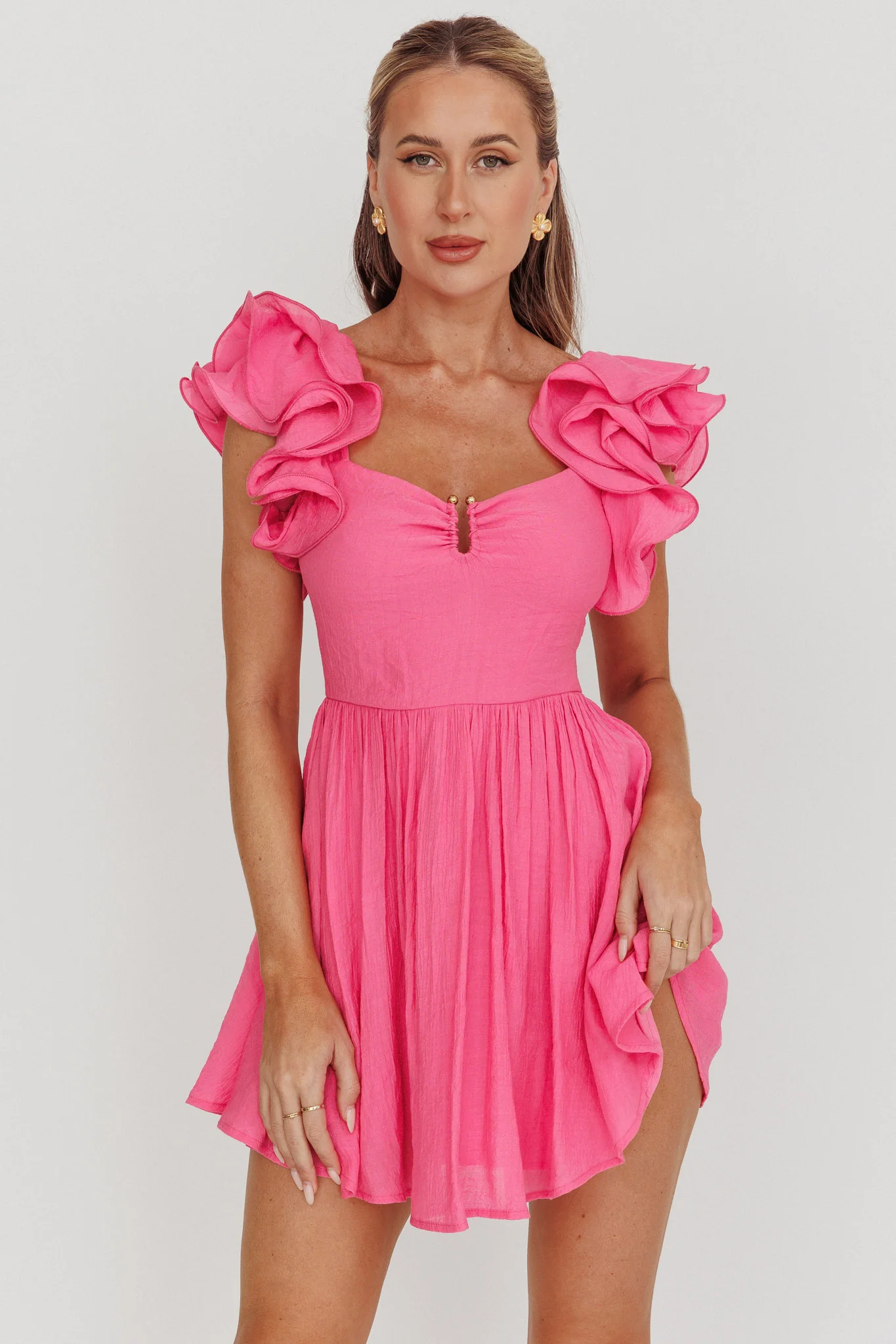 Sunday Dreams Ruffle Strap Mini Dress Pink