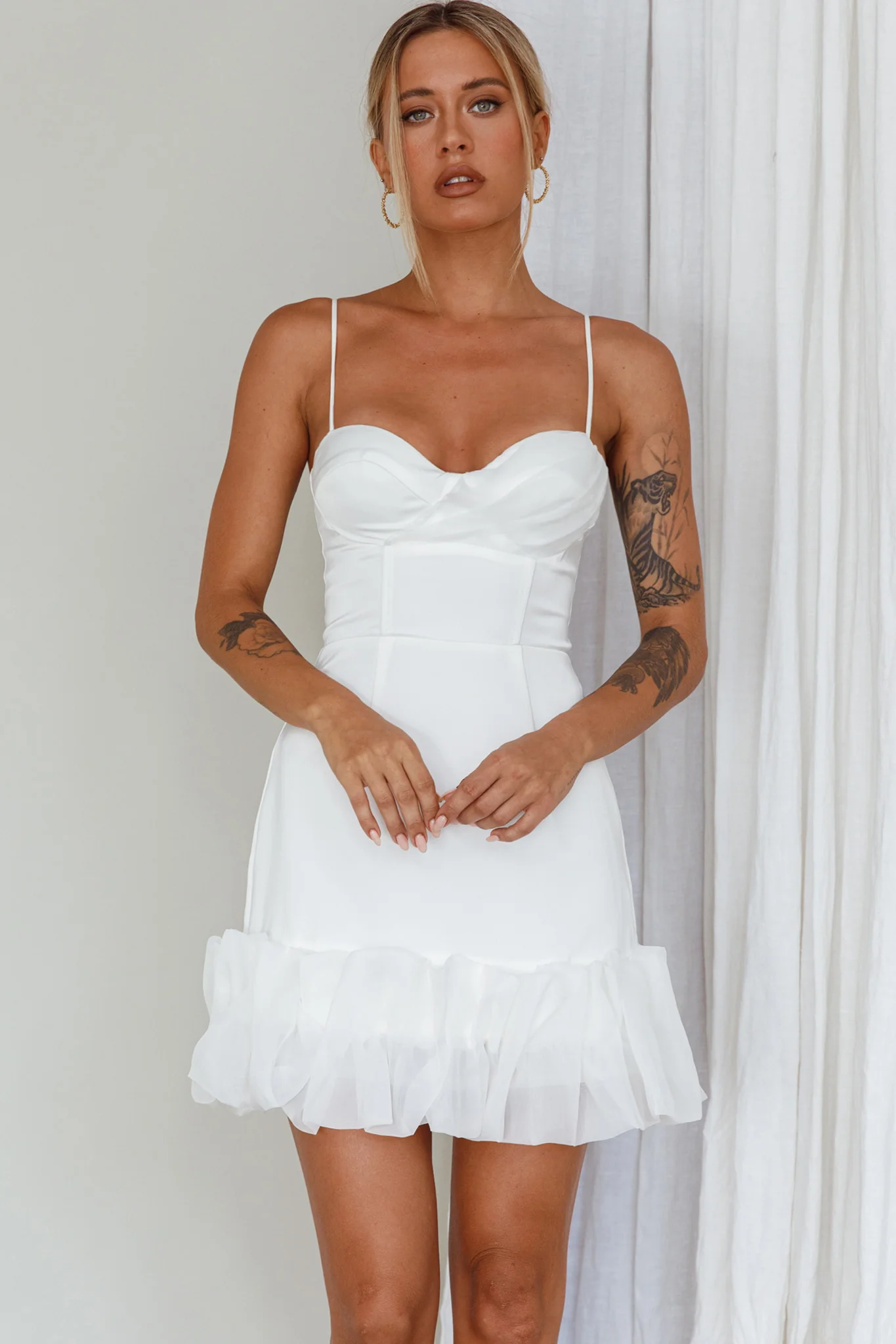 Buona Sera Hem Decoration Mini Dress White