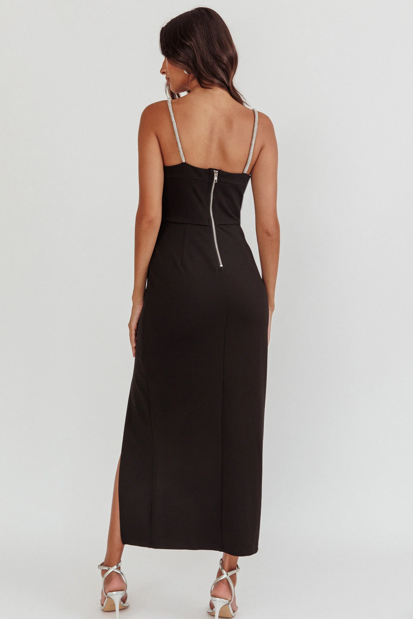 Outspoken Diamante Straps Midi Dress Black
