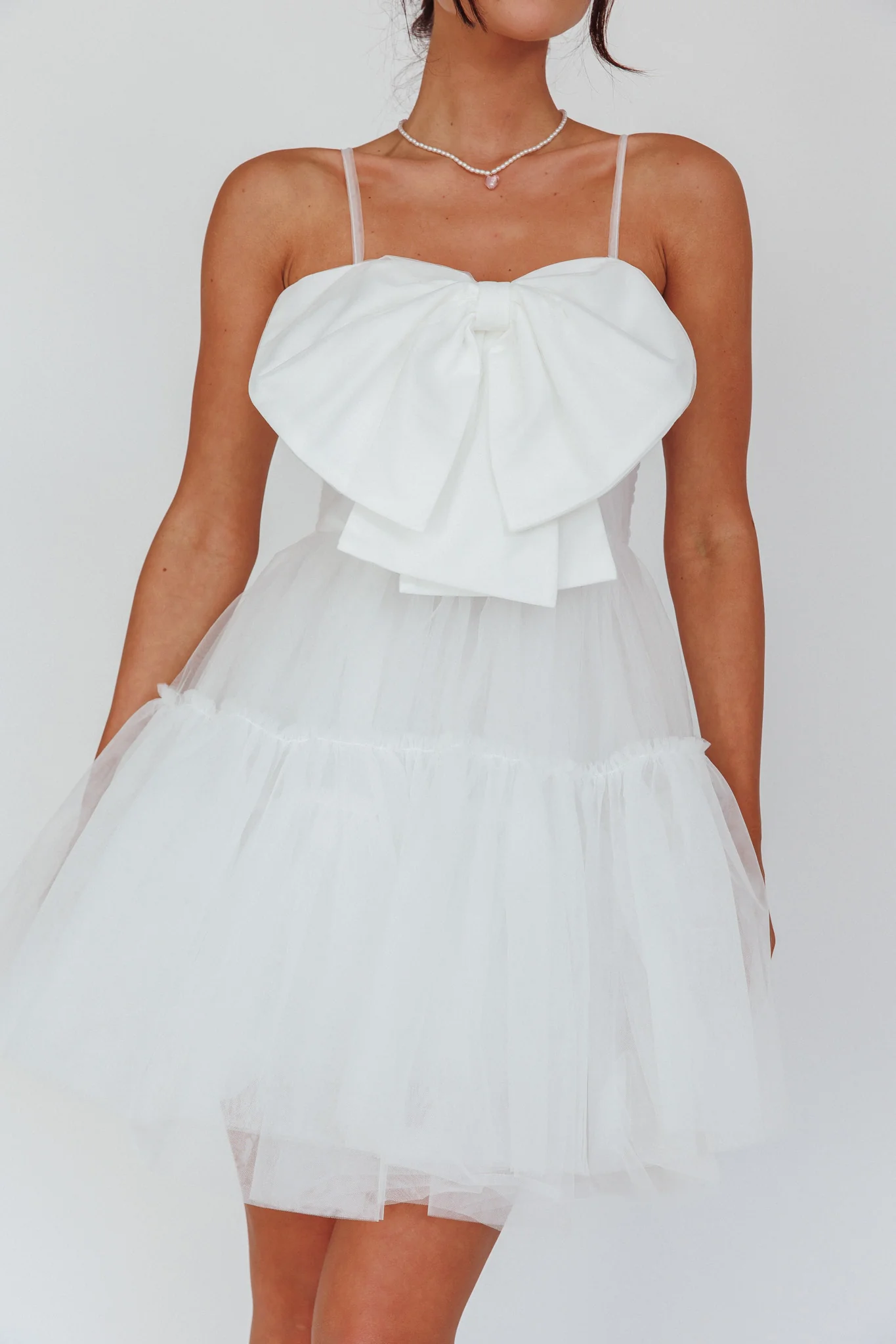 True Wish Bow Tulle Mini Dress White