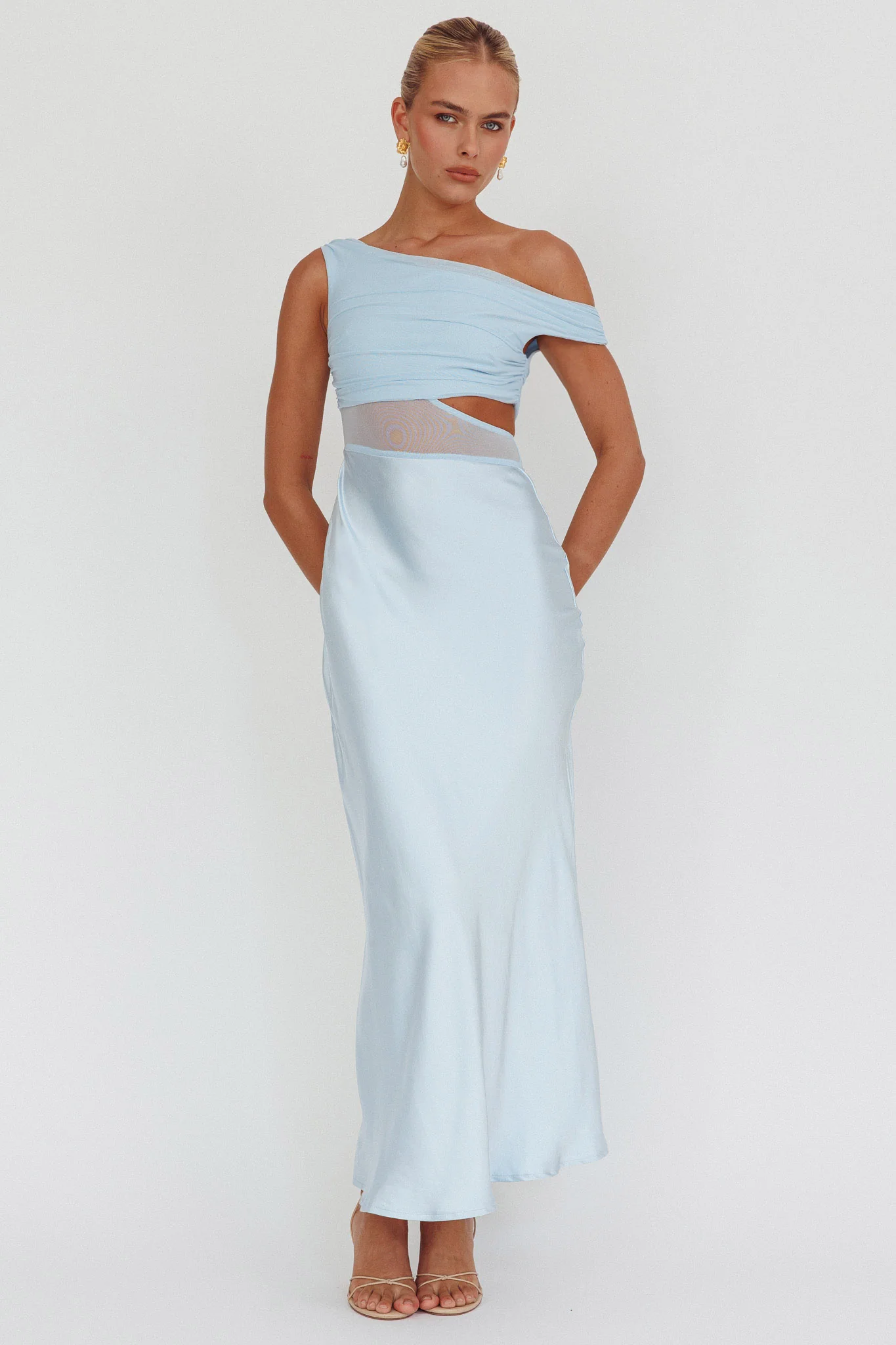 In Blooms Mesh Bodice Maxi Dress Blue