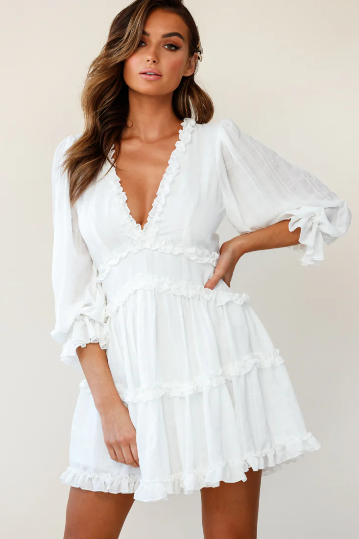Laney Cutout Back Balloon Sleeve Dress White