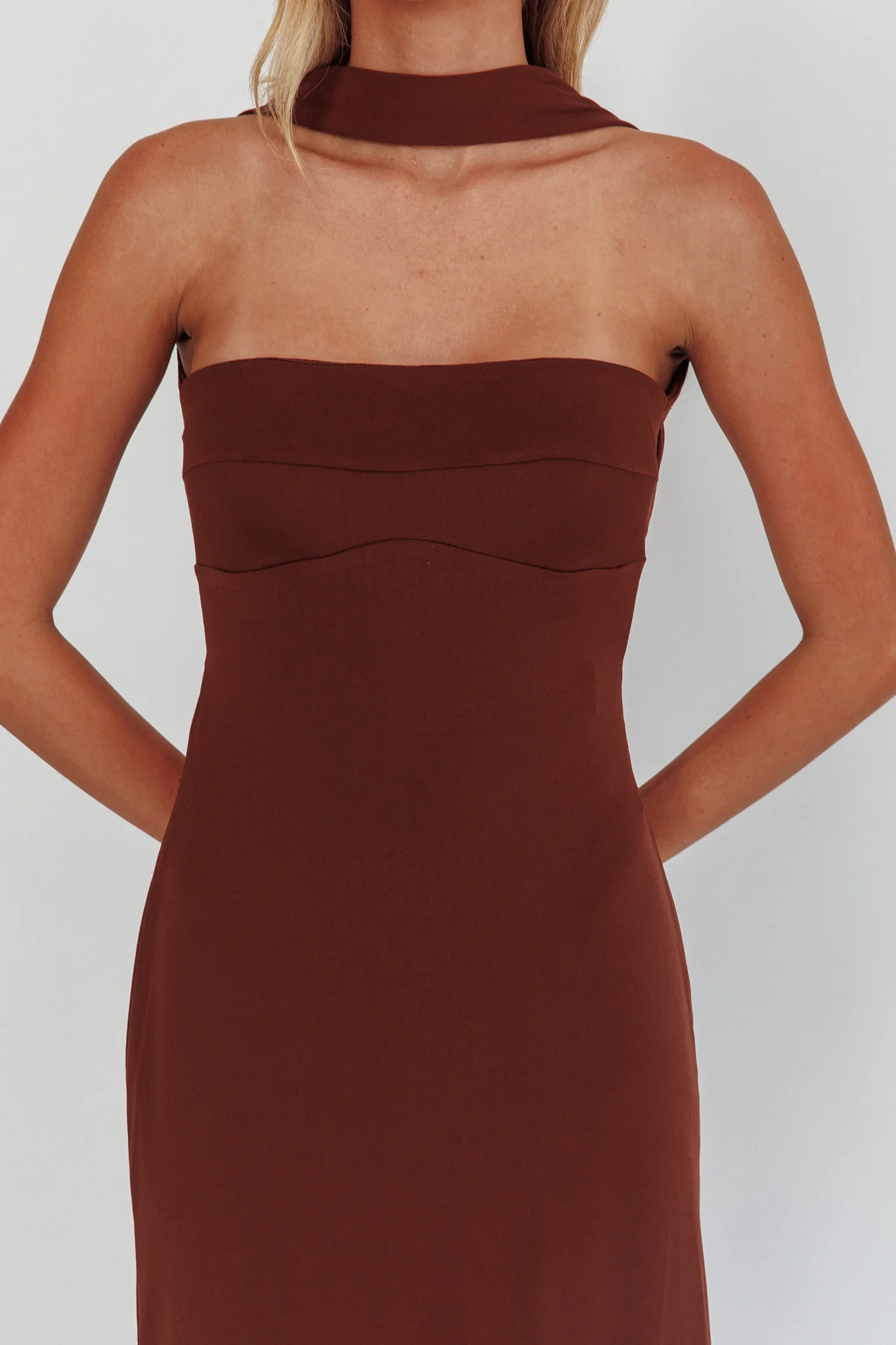 Damsel Reverse Halter Maxi Dress Chocolate