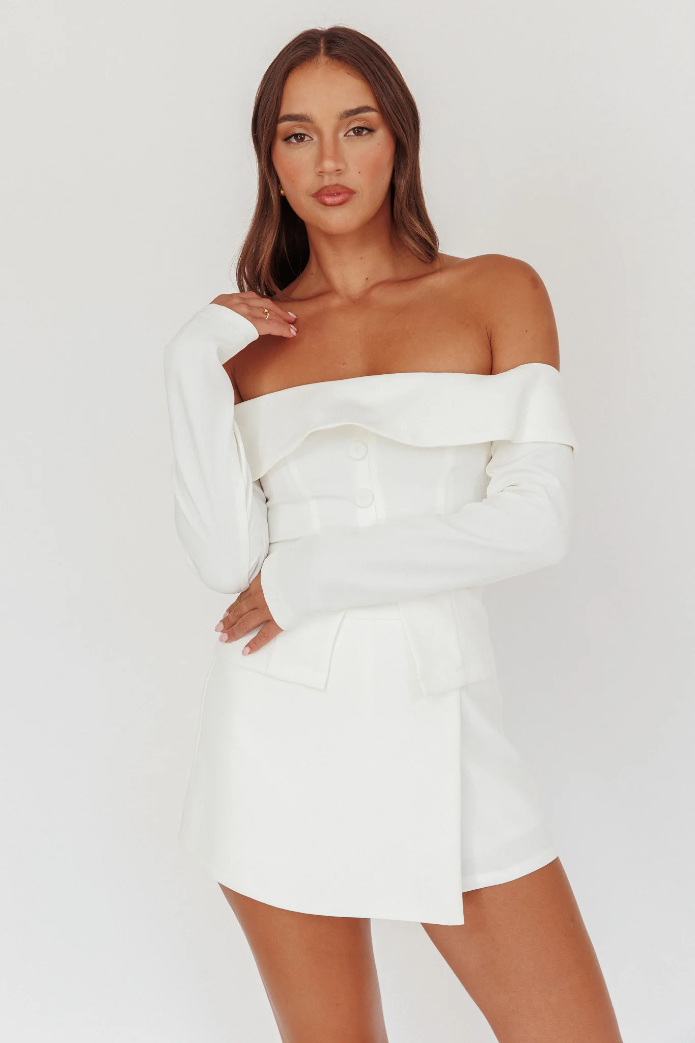 Adalis Off-Shoulder Long Sleeve Top Off White