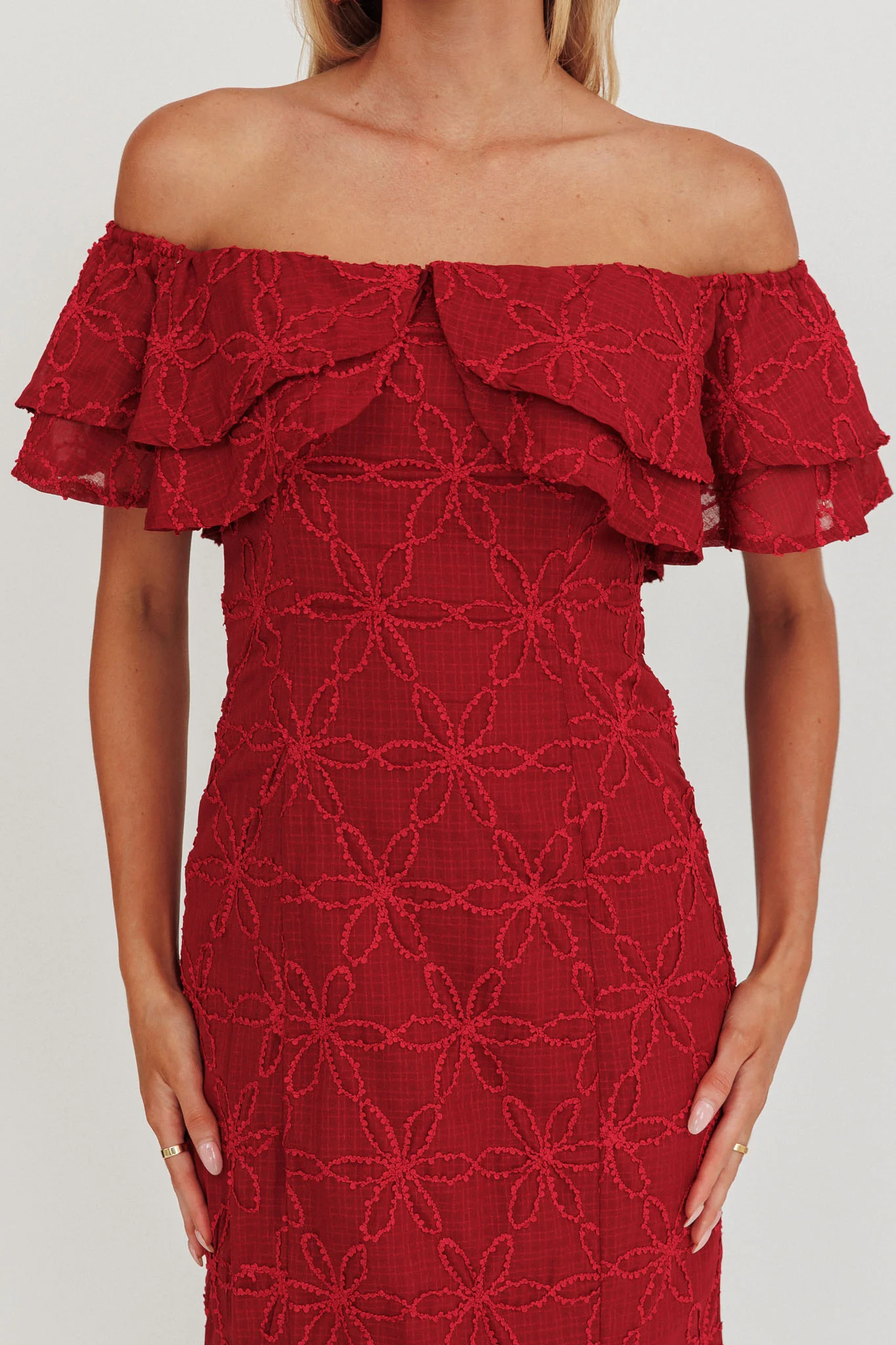 Beauty Within On-Off-Shoulder Maxi Dress Wine