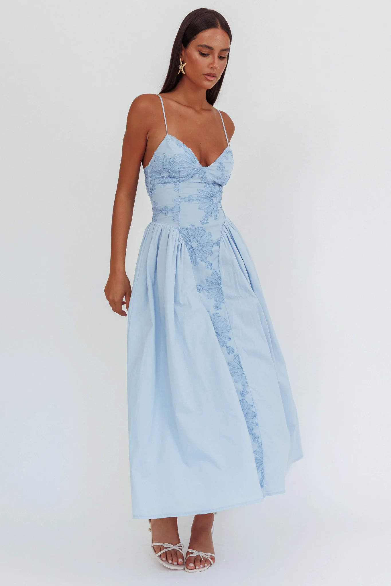 Serifine Floral Embellished Maxi Dress Blue