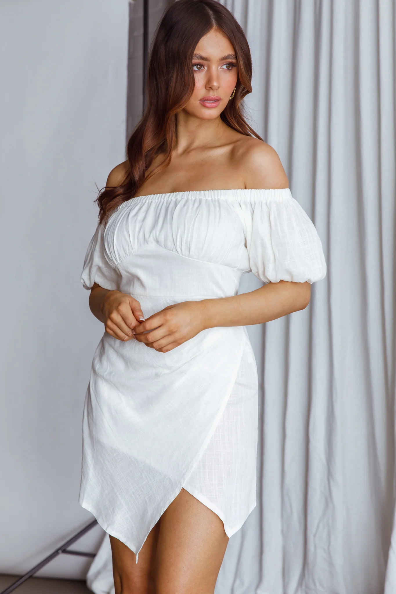 Dayanara Off-Shoulder Puff Sleeve Dress White