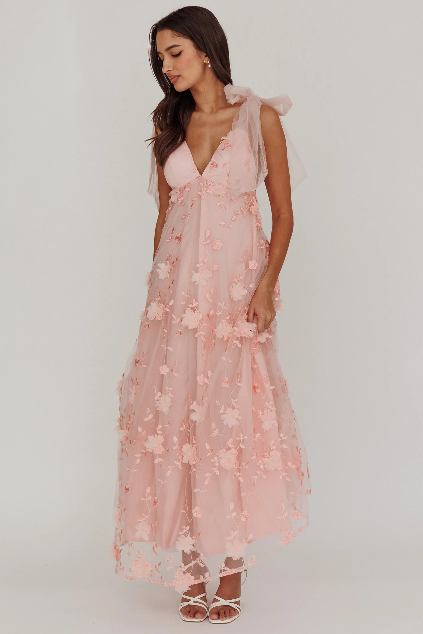 Chantilly Tied Shoulder Maxi Dress Blush