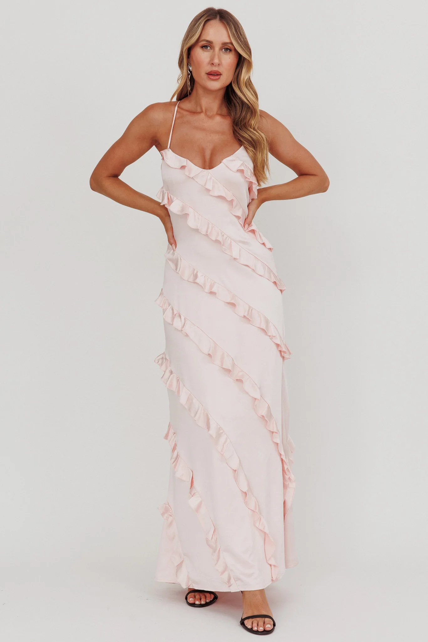 Arrabel Ruffle Trim Maxi Dress Blush
