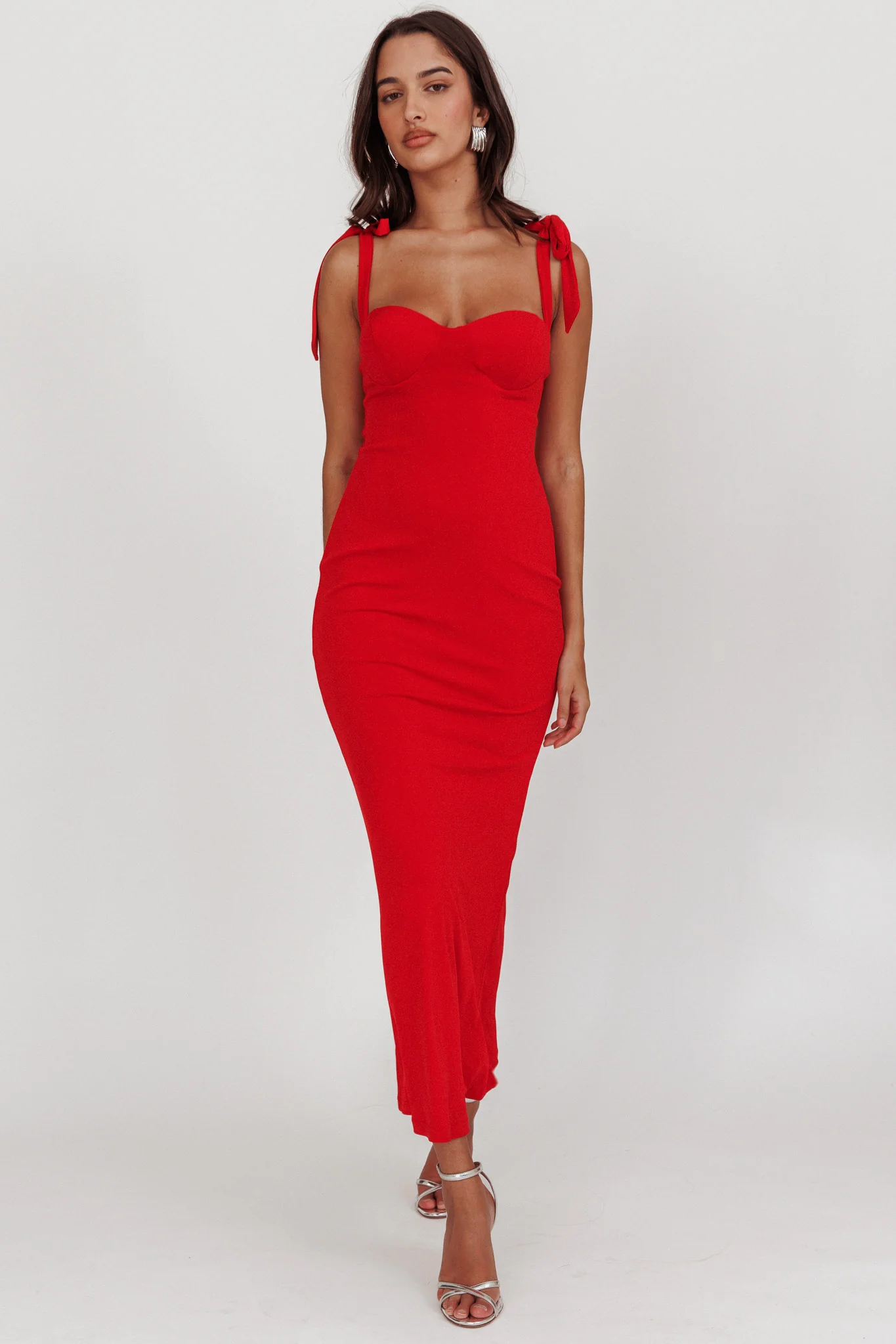 Rose Garden Tied Shoulder Maxi Dress Red